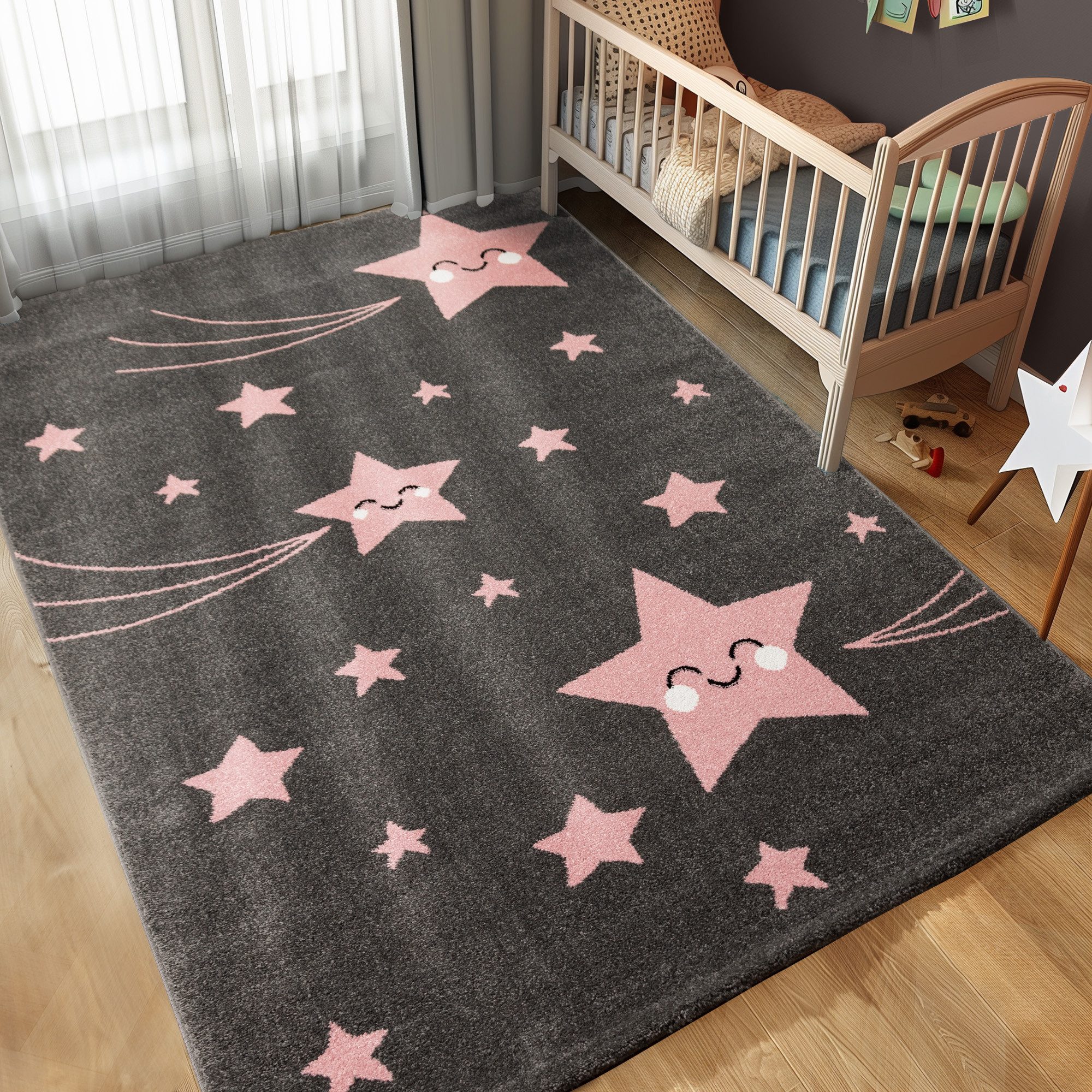 Carpettex Kinderteppich Sterne-Design, Läufer, Höhe: 11 mm, Kinderteppich Stern-Design Rosa Baby Teppich Kinderzimmer Pflegeleicht
