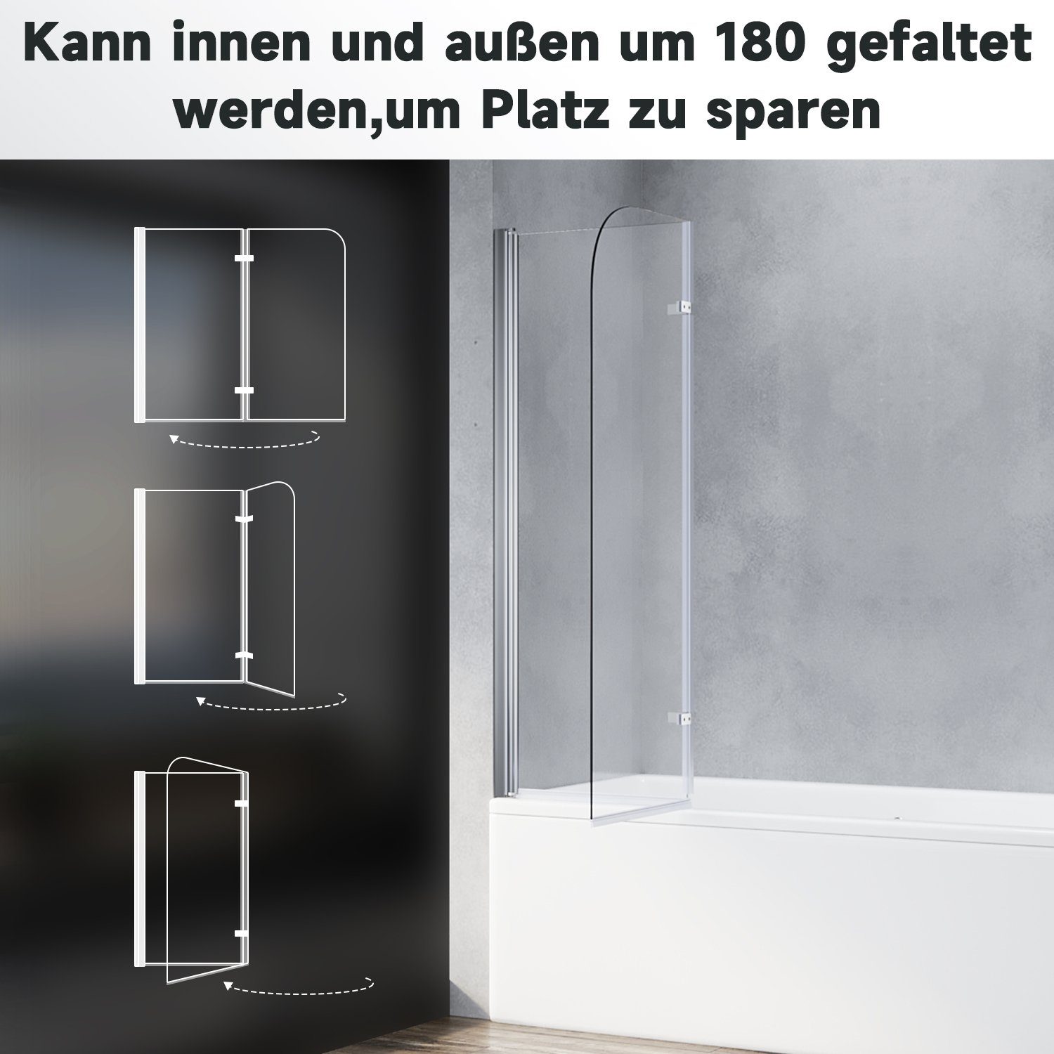 SONNI Badewannenfaltwand Badewannenaufsatz Faltwand 2-teilig 1000 x 1300 mm, NANO Glas Duschwand ESG