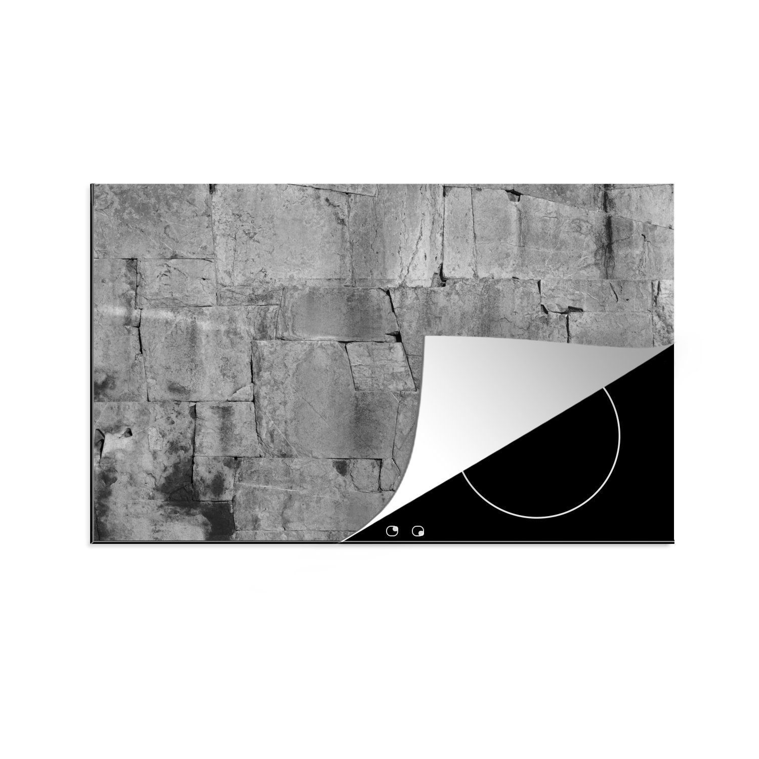 MuchoWow Herdblende-/Abdeckplatte Wand - Steine - Kratzer - Schwarz - Weiß, Vinyl, (1 tlg), 81x52 cm, Induktionskochfeld Schutz für die küche, Ceranfeldabdeckung