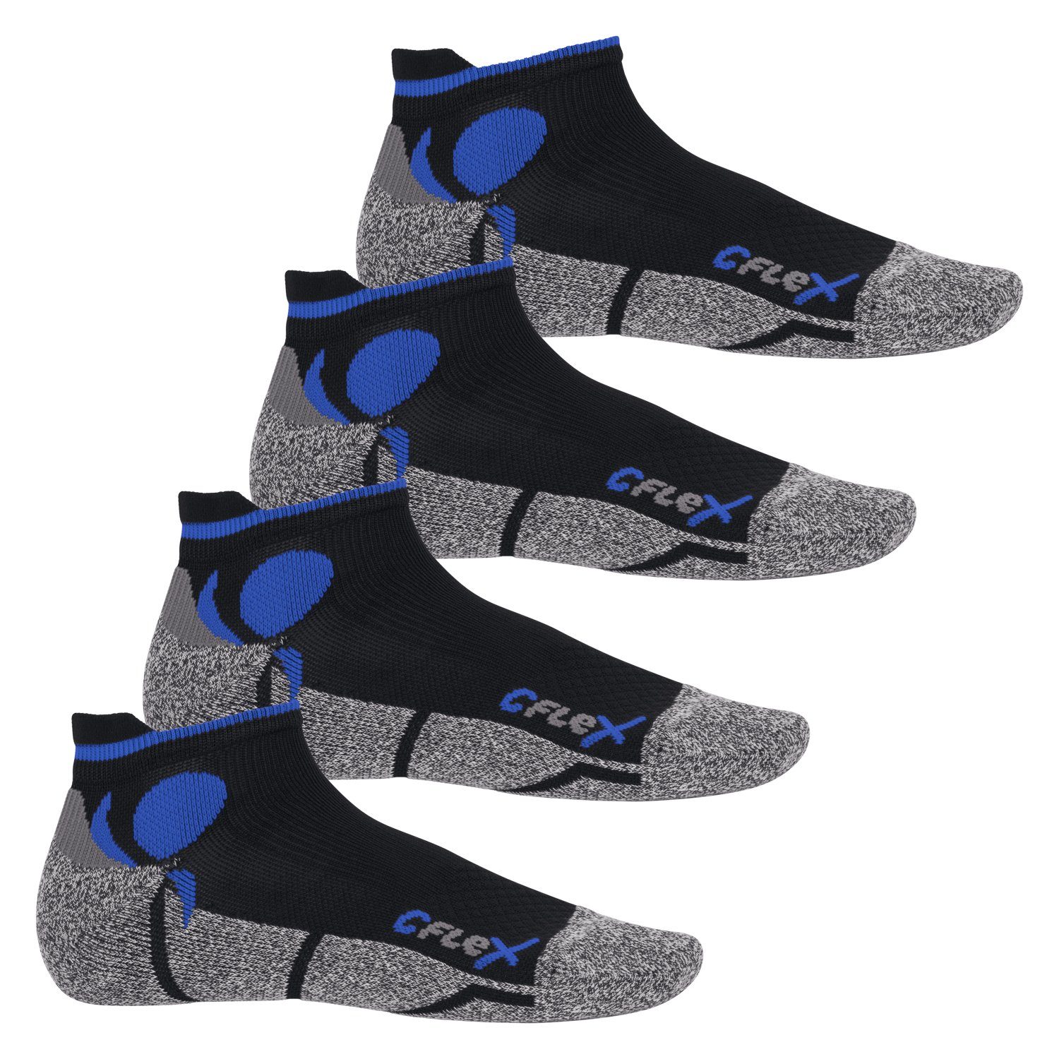 CFLEX Sportsocken Running Damen & Herren Sport Sneaker Socken (4 Paar) Laufsocken Schwarz/Blau