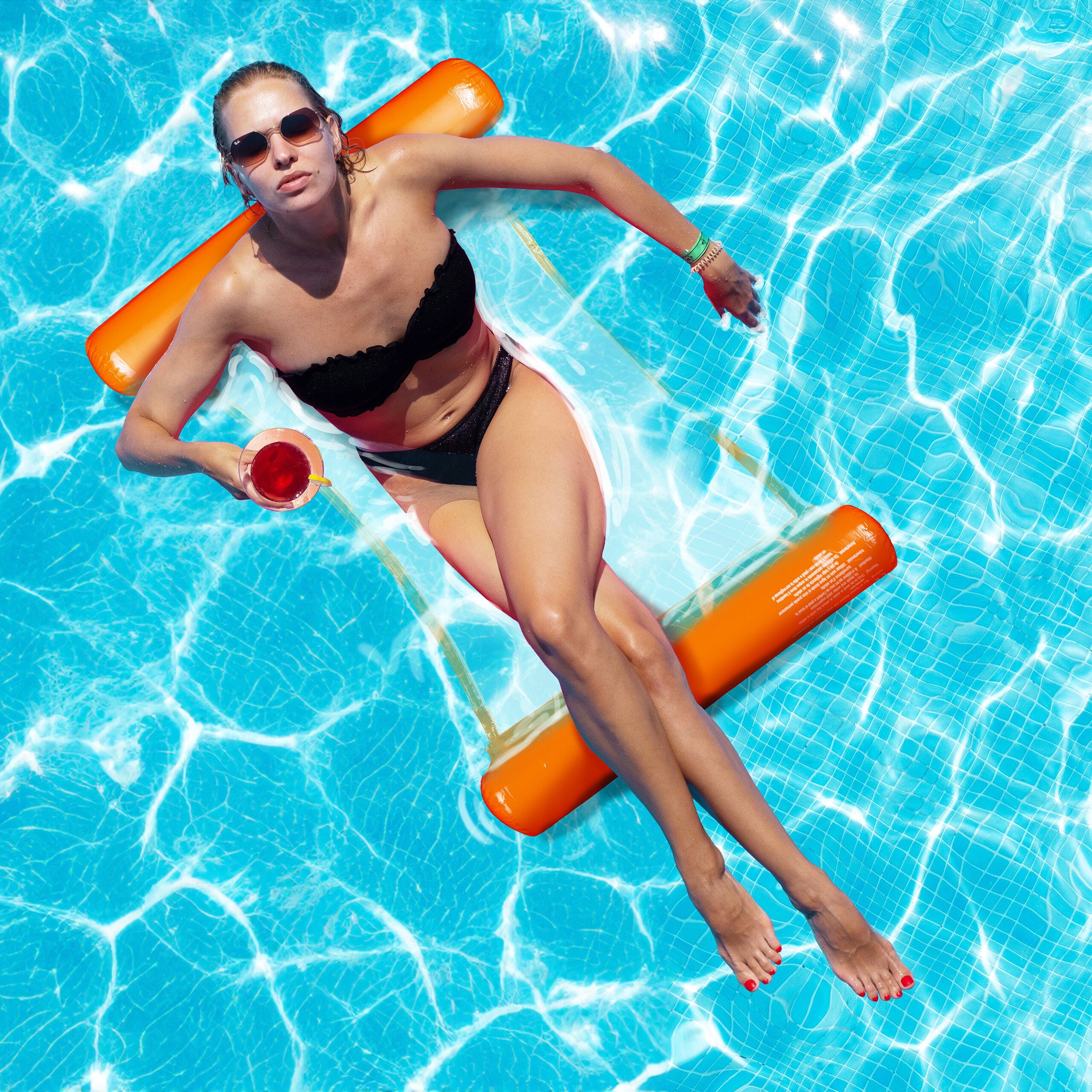 relaxdays Schwimmreifen Schwimmhängematte mit Weiß Netz, Orange Orange