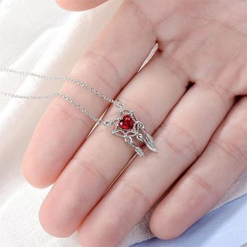 yozhiqu Herzkette Solid-Tassel-Anhänger-Halskette mit rotem Zirkon-Liebesherz-Anhänger, Elegantes Design,perfekt für einen einzigartigen und romantischen Look