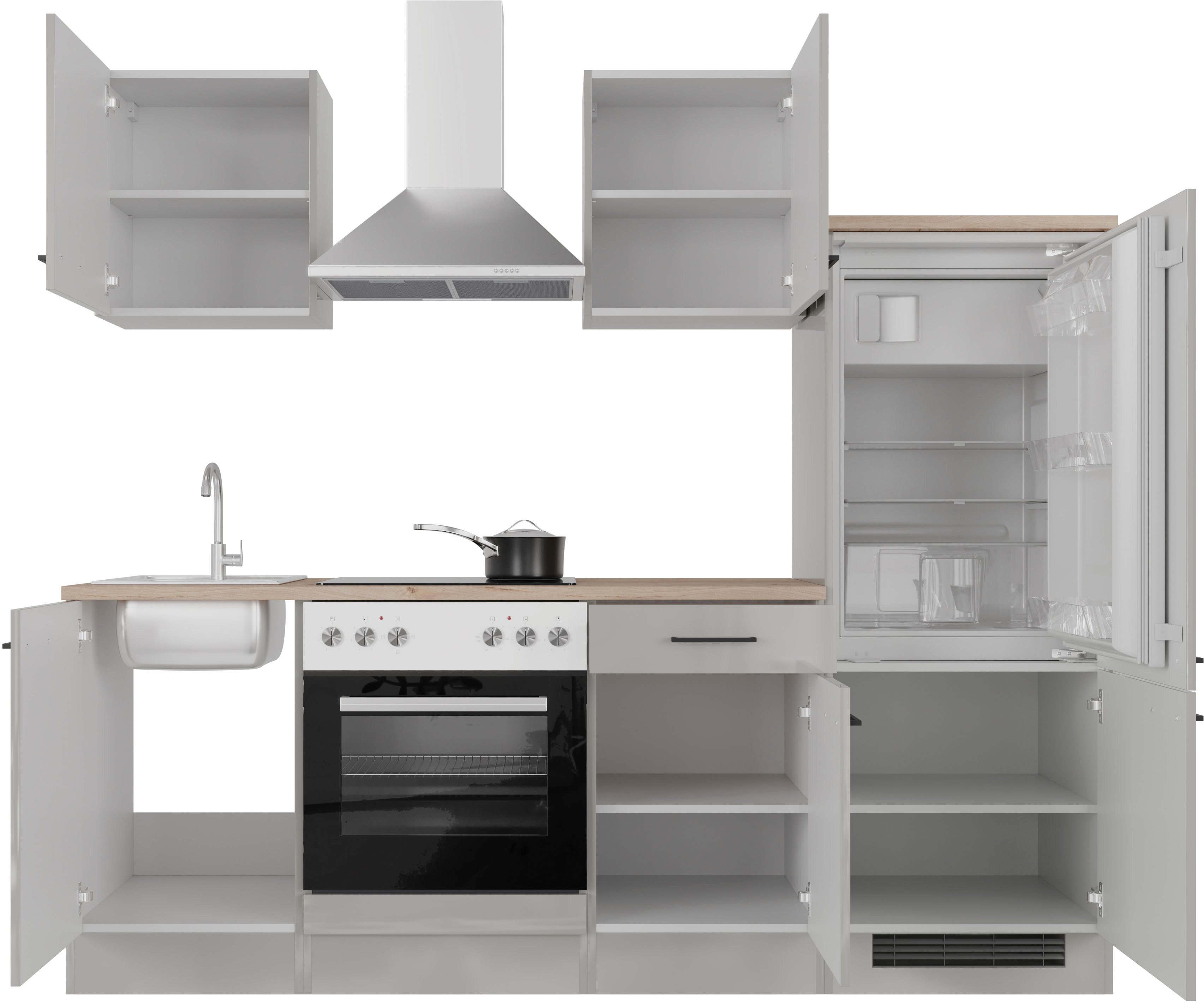 Flex-Well Küchenzeile Lund, wahlweise mit E-Geräten, Breite 220 cm, glänzende Fronten