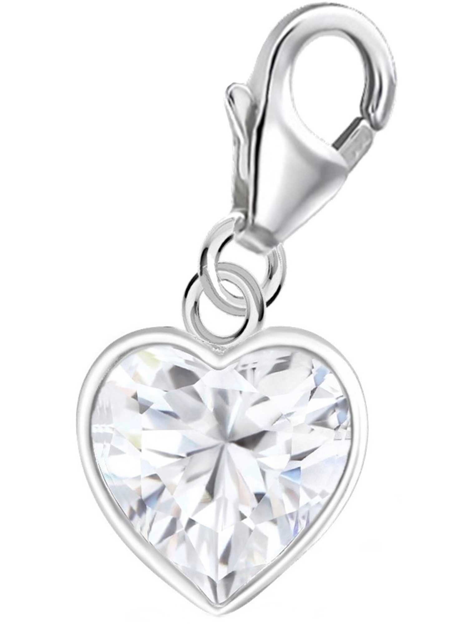 Goldene Hufeisen Charm Kristall Herz Zirkonia Karabiner Charm Anhänger aus 925 Silber, Charm für Armband