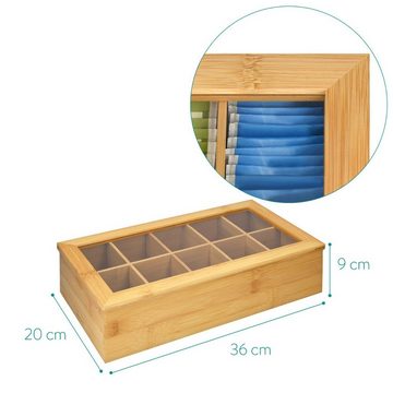 Navaris Teebox -Teekiste aus Bambus mit 10 Fächern - klappbarer Deckel, Bambus, (1-tlg)