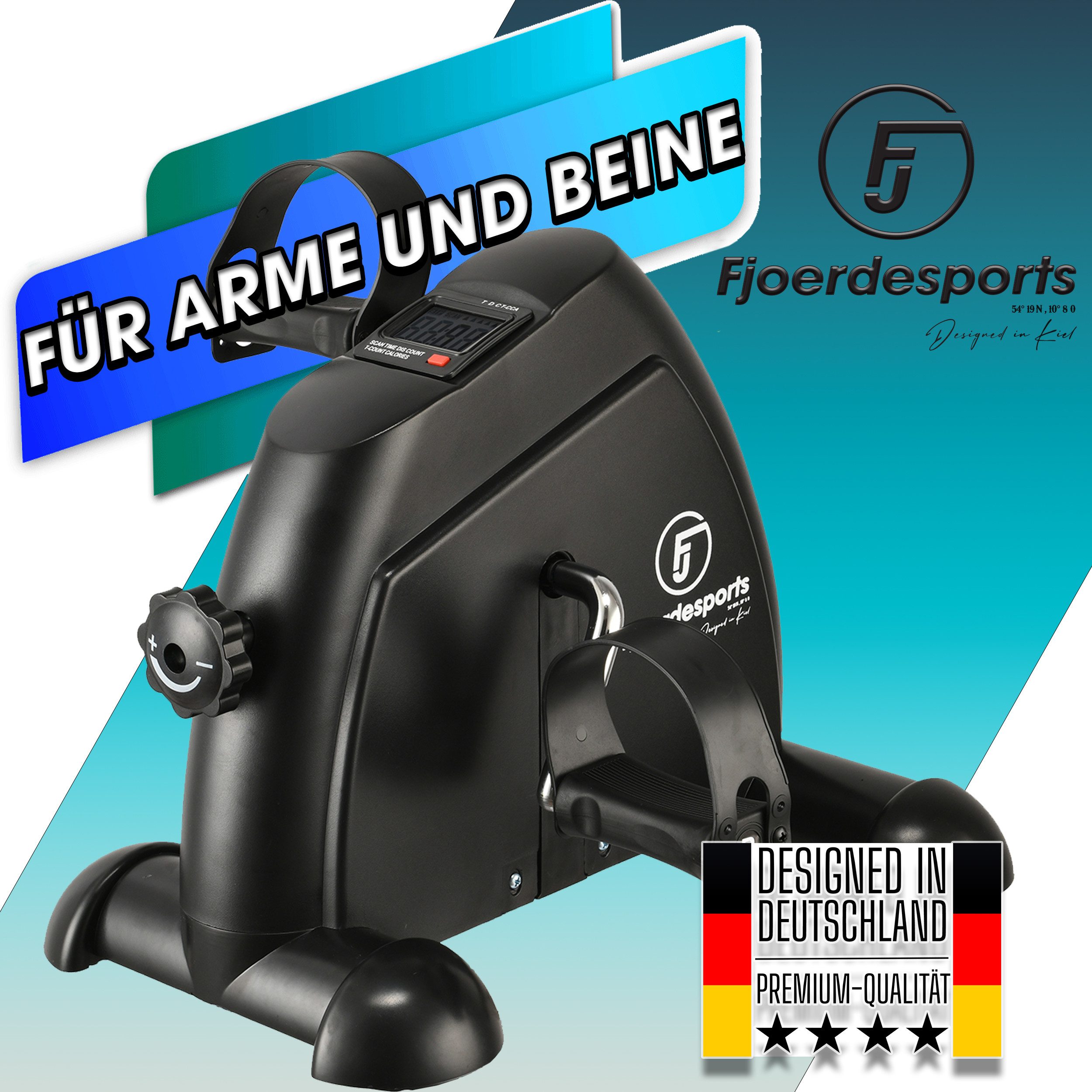 Fjoerdesports Heimtrainer Mini-Heimtrainer, Arm- und Beintrainer, Bewegungstrainer (Seniorentrainer, Trainieren im Home Office, besonders leise, verstellbarer Widerstand, Fitness, Workout, rutschfeste Standfüße, 100 kg max. Benutzergewicht, Pedaltrainer, Riemenantrieb, Bodenschonend, Seniorentrainer), LCD-Display, Fitnesstraining, Training am Schreibtisch