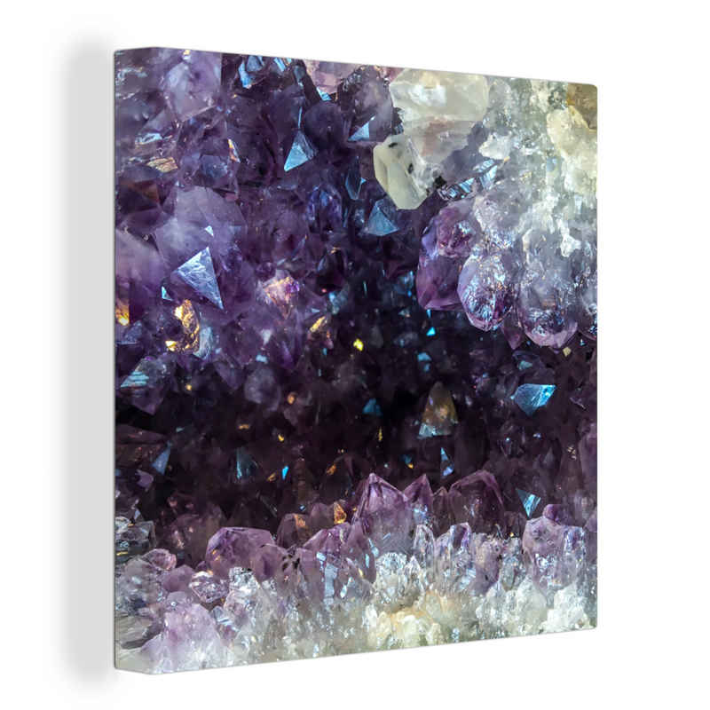 OneMillionCanvasses® Leinwandbild Nahaufnahme des Inneren eines Amethysten, (1 St), Leinwand Bilder für Wohnzimmer Schlafzimmer