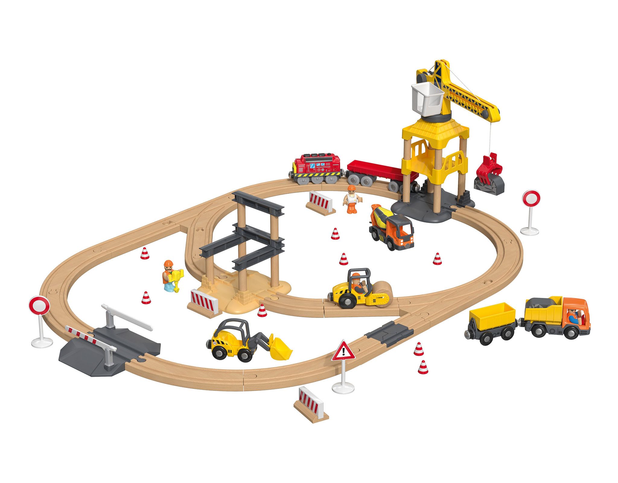 lupilu Spielzeugeisenbahn-Set Holz Eisenbahnset Baustelle Kinder Spiel FSC 59 tlg. batteriebetrieben, Zertifizierung: CE-Kennzeichnung