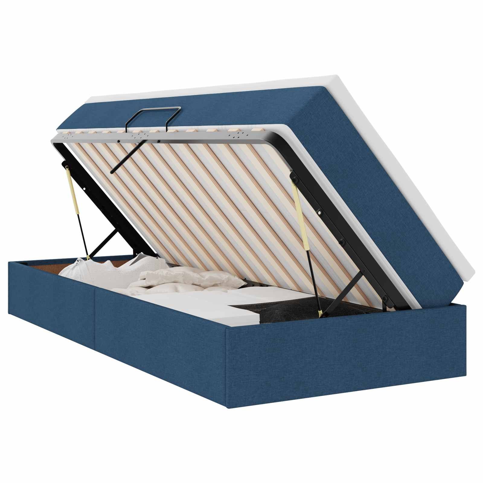 Bett Aufbewahrungsbett mit Matratze Blau 90 x 190 cm Polyester
