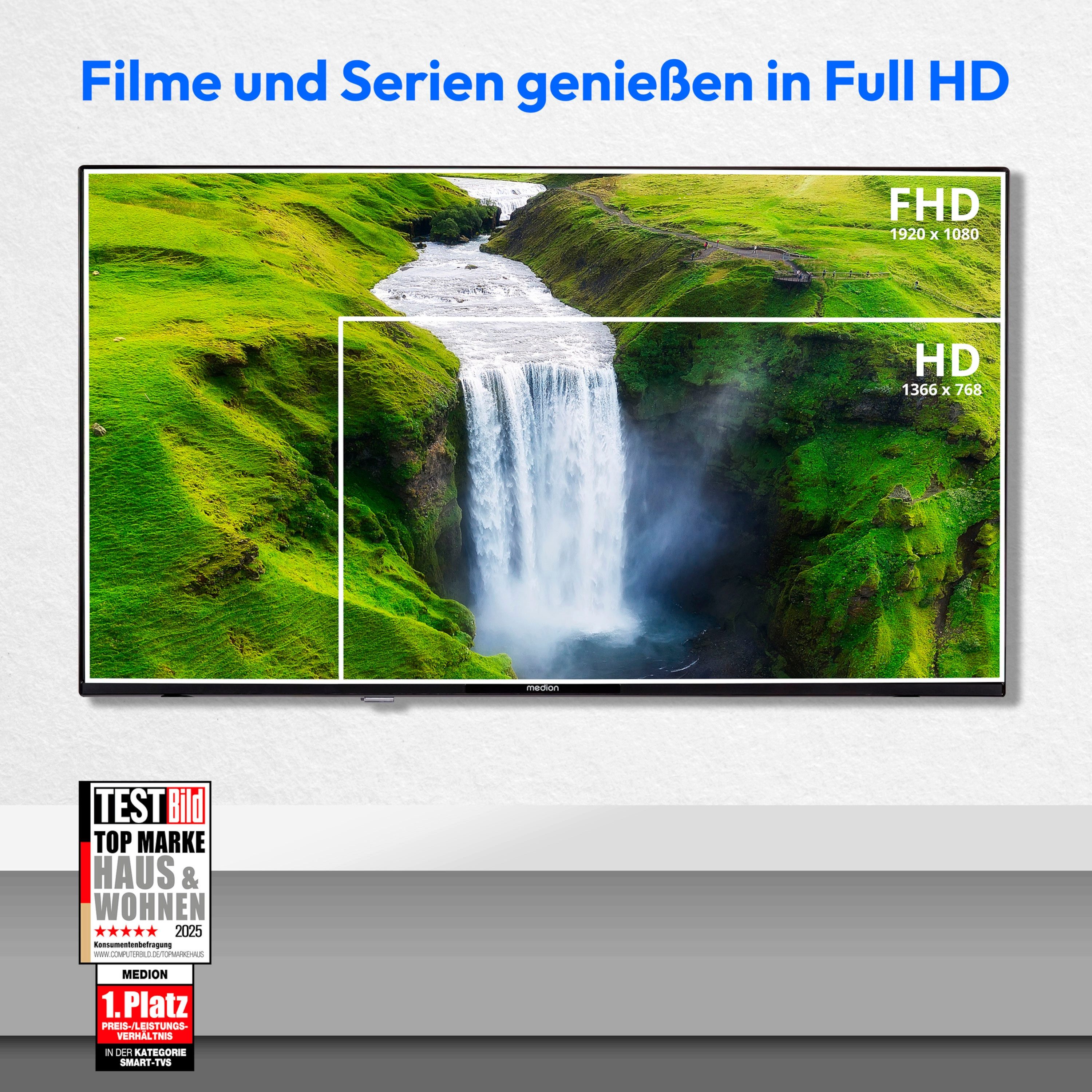 Medion® MD843100 LCD-LED Fernseher (108 cm/43 Zoll, 1080p Full HD, Smart-TV, HDR10, DTS HD, Virtual X, Playstore, Netflix, HBO Max, Prime Video)