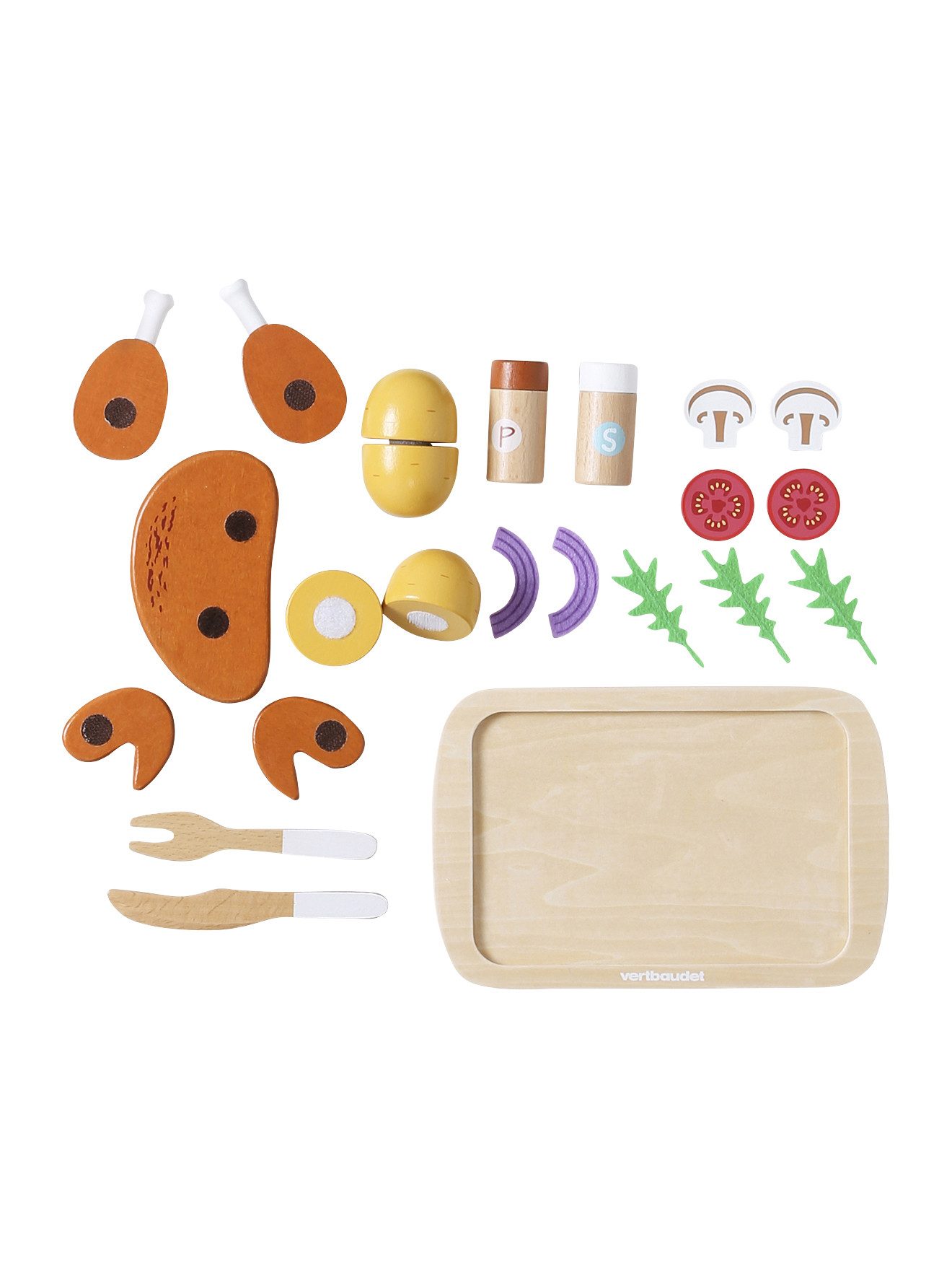 vertbaudet Spielküche Kinder Spiel-Hähnchenbraten mit Zubehör, Holz FSC® Holz