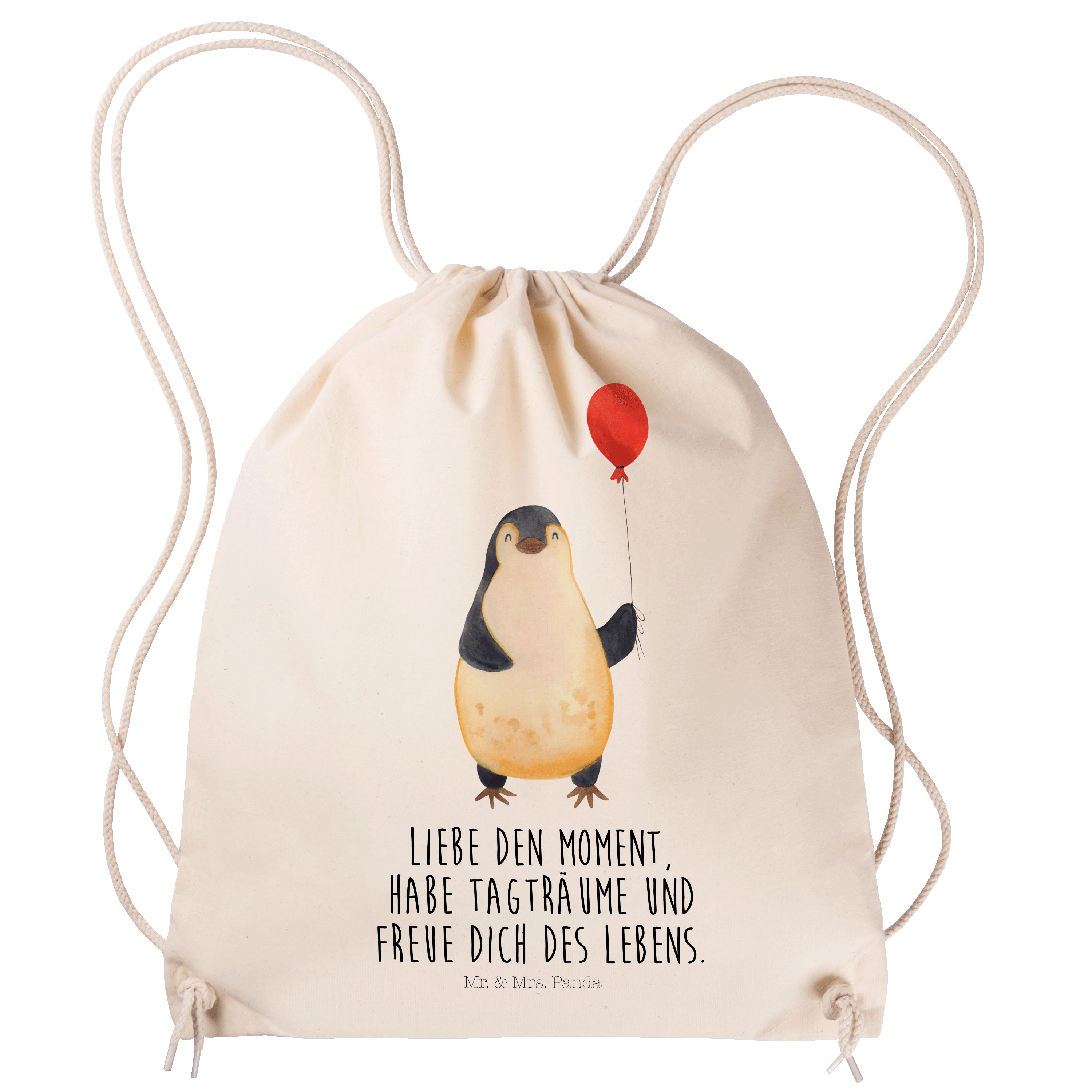 Mr. & Mrs. Panda Sporttasche Pinguin Luftballon - Transparent - Geschenk, Sportbeutel Kinder, Stof (1-tlg)