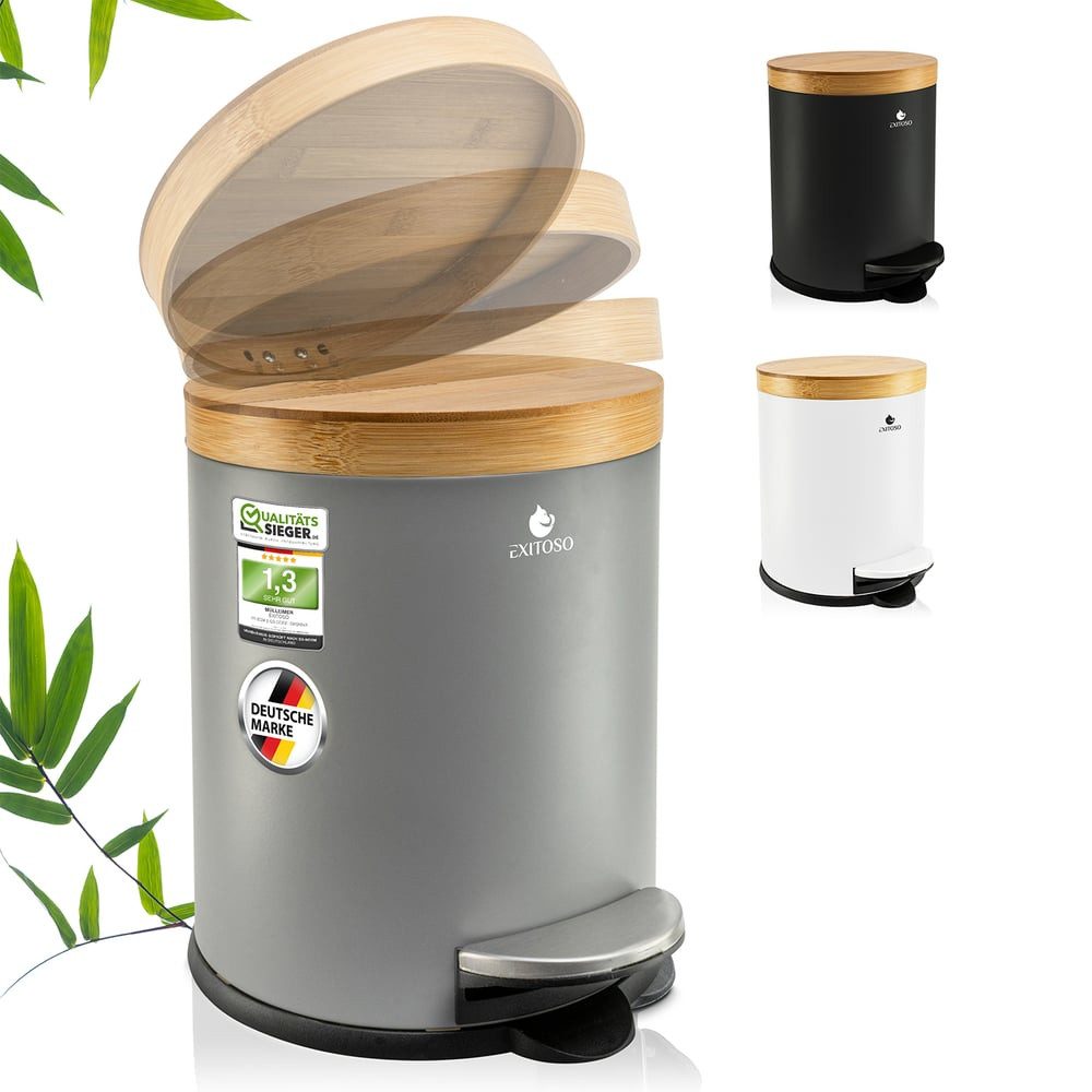 Exitoso Mülleimer 5 L leicht entleerbar Bambus, Kosmetikeimer WC-Eimer Tretmülleimer klein, mit Softclose-Funktion – Bild 2 von 5