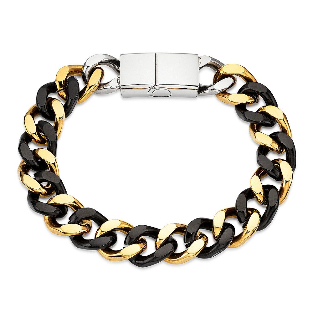 Bruno Banani Edelstahlarmband Schmuck Geschenk breites Armband gelbgoldfarben/schwarz