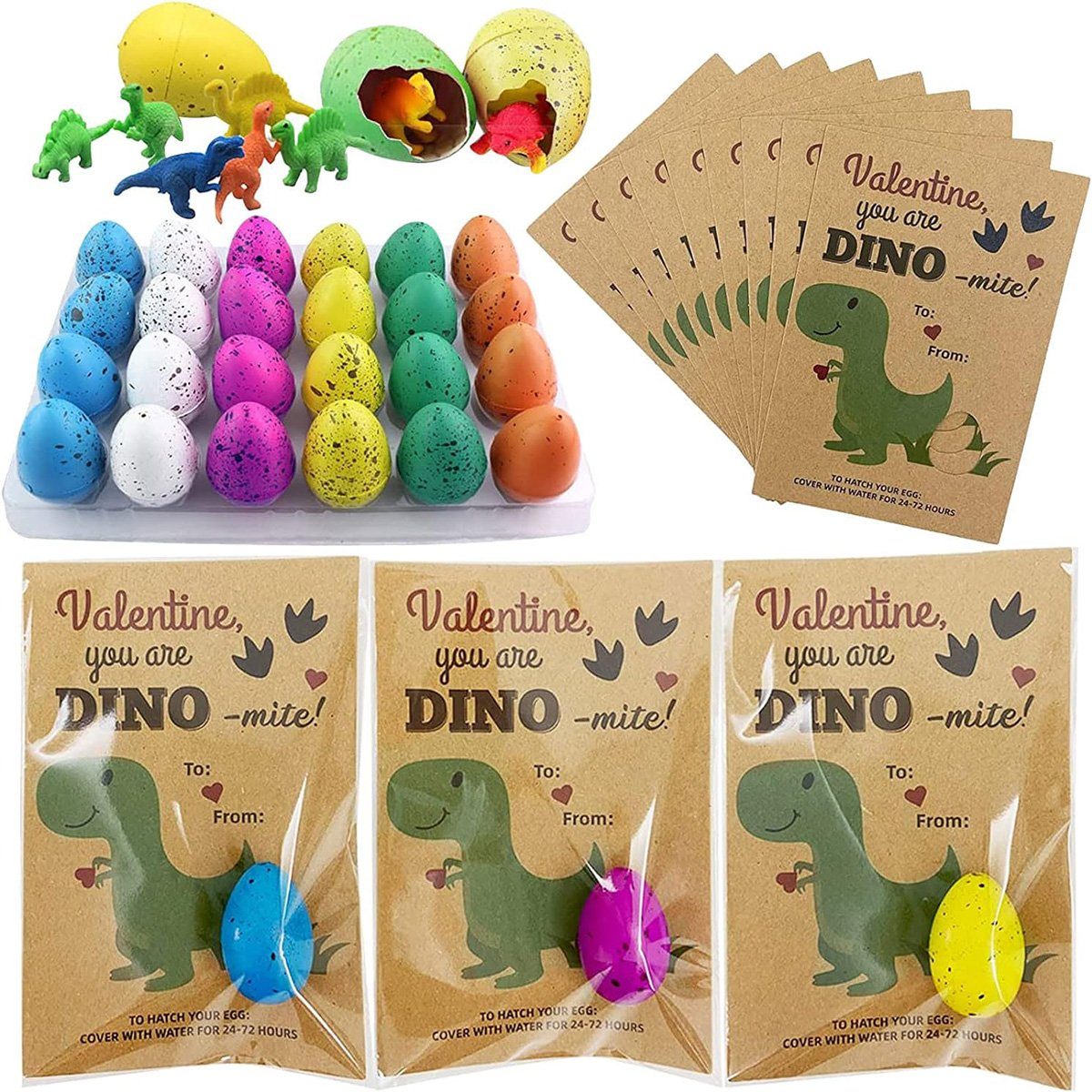yozhiqu Spielfigur Ostern Geschenke für Kinder, 24 Pack Dinosaurier Schlüpfen Karte Bulk, (1-tlg), für Jungen Mädchen Kleinkind Schule Klassenzimmer Party Favors