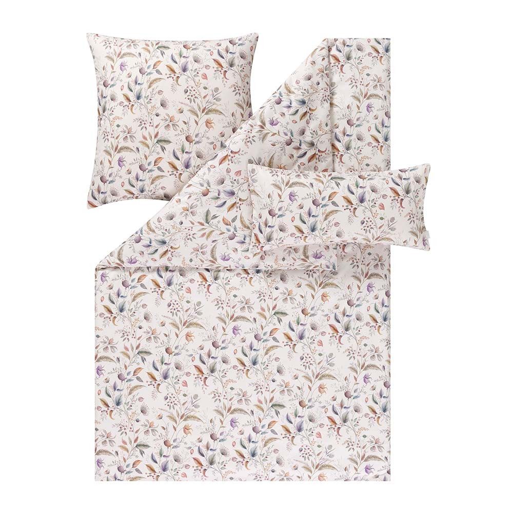 Estella Bettwäsche Estella Mako-Satin Bettwäsche 135x200 Jolanda creme Wiesenblumen Blätt, Mako-Satin, 2 teilig