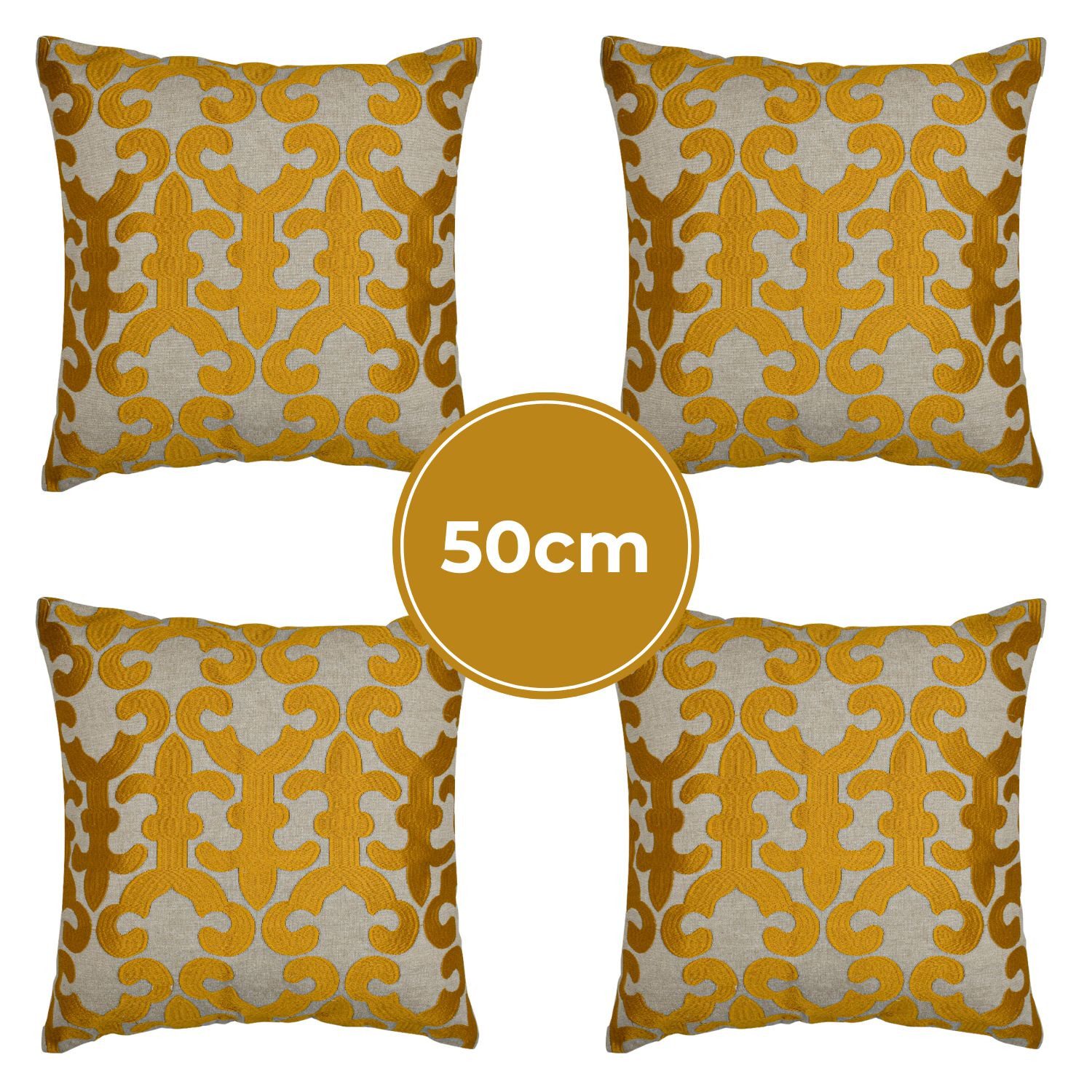 Marrakesch Orient & Mediterran Interior Zierkissen 4er Set Kissenbezug Handgefertigt Kayon Gold 50x50cm, Boho Deko, (4 St)