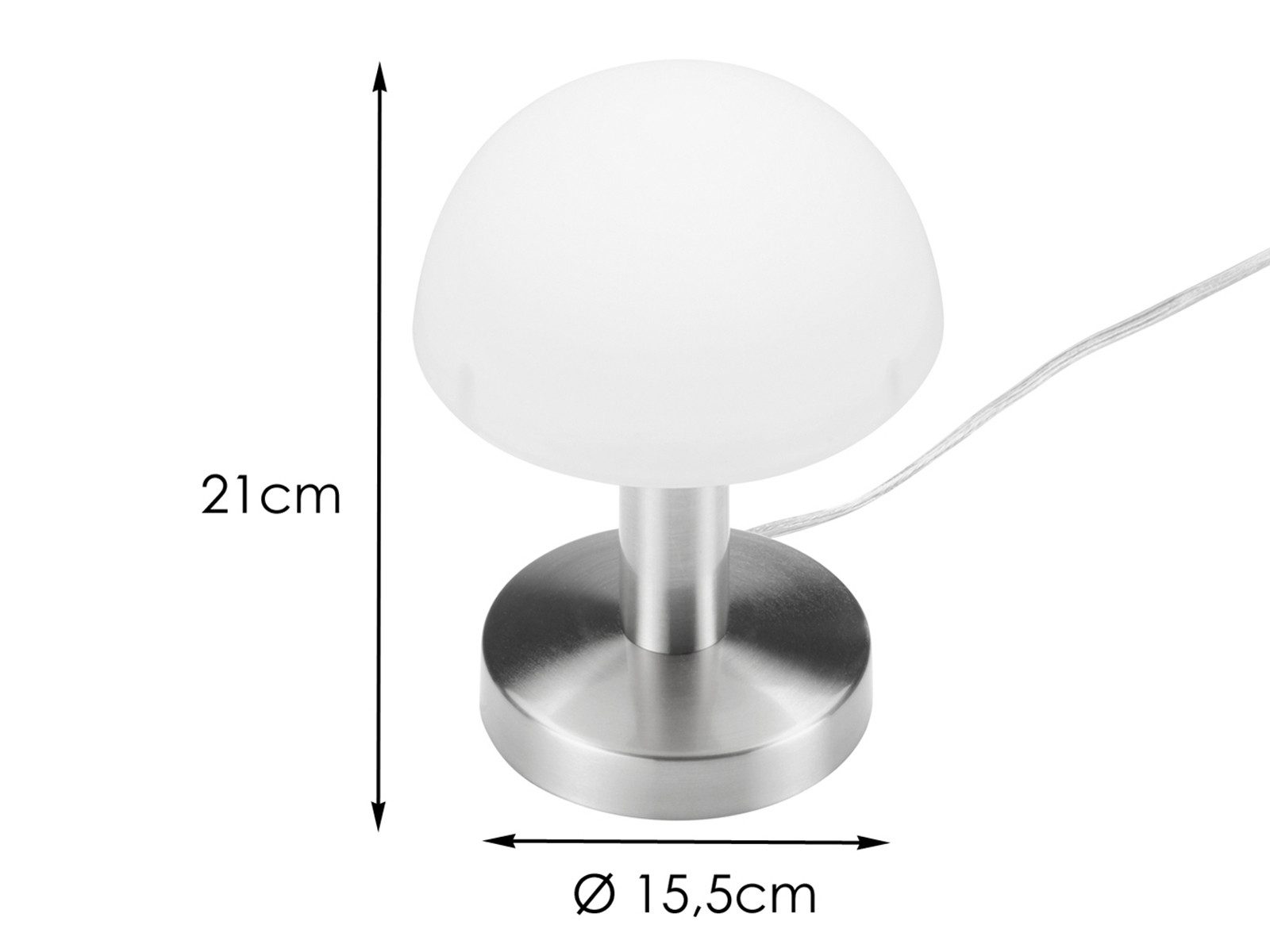 meineWunschleuchte Nachttischlampe, Dimmfunktion, LED wechselbar, warmweiß, kleine Pilzlampe touch dimmbar mit Glas Lampenschirm, Höhe 21cm