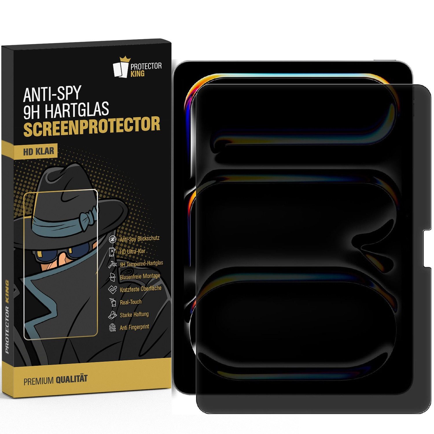 Protectorking Displayschutzfolie 1x Anti-Spy 9H Panzerglas für iPad Pro 13 2024 Blickschutz Privacy, 1-Stück, Displayschutz, Schutzglas ANTI-SPY PRIVACY BLICKSCHUTZ 9H Härte