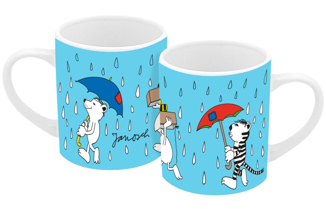 Geda Labels GmbH Tasse Janosch Regen, Keramik, Blau, 250ml, rauhe Flächen zum bemalen