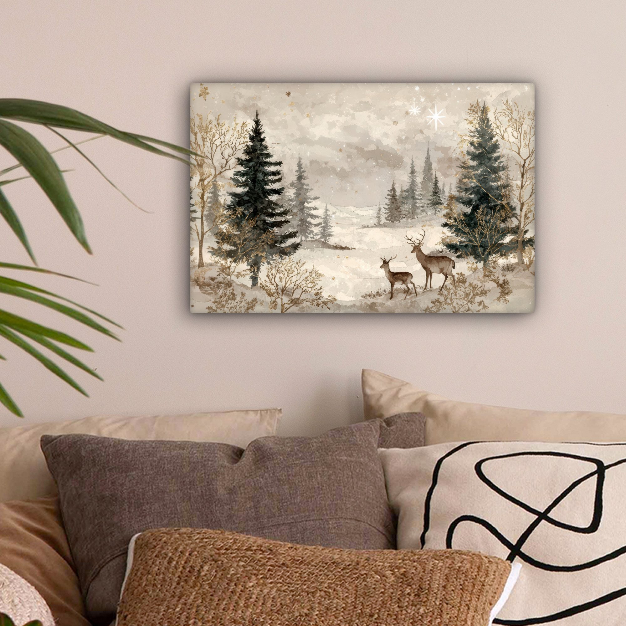 OneMillionCanvasses® Leinwandbild Wald - Hirsche - Winter - Schnee, Fotodru günstig online kaufen