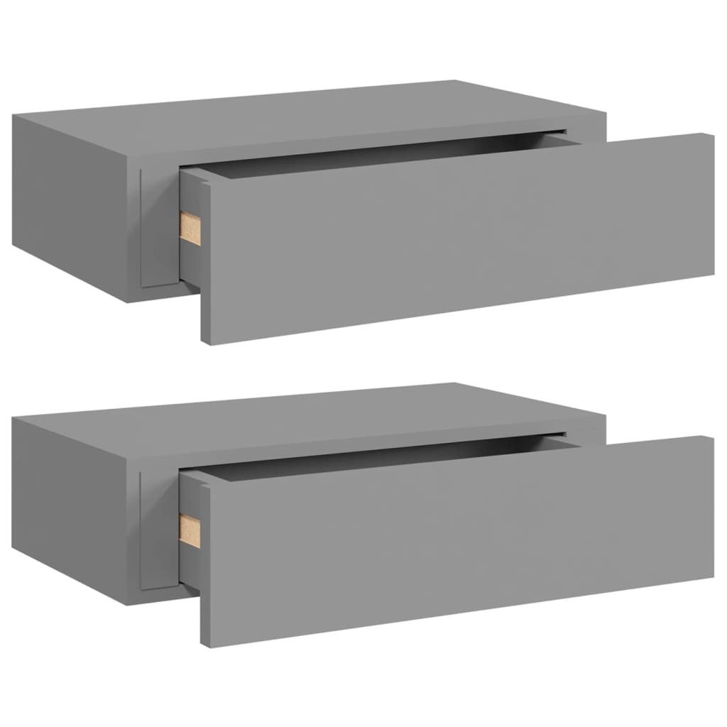 vidaXL Wandregal, Regale mit Schubladen 2 Stk. Grau 40x23,5x10 cm MDF