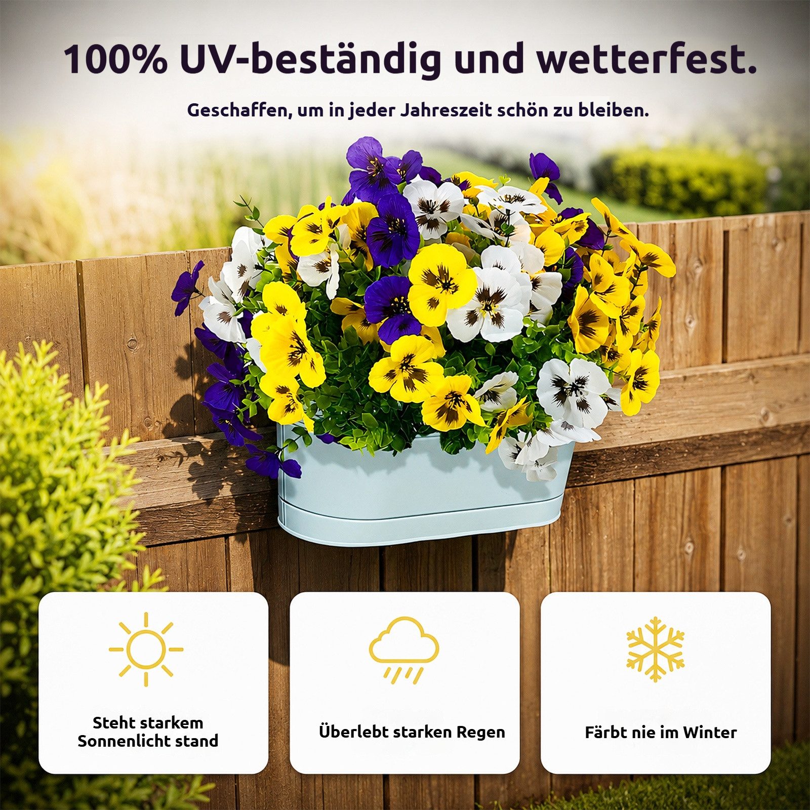 Kunstblumenstrauß 12 Bündel künstliche Blumen wie echt, UV‑beständig, pflegeleicht Prunkwinde / Stiefmütterchen, BlingBin, Höhe 35 cm, Kunstpflanzen für Außenbe – Bild 5 von 5