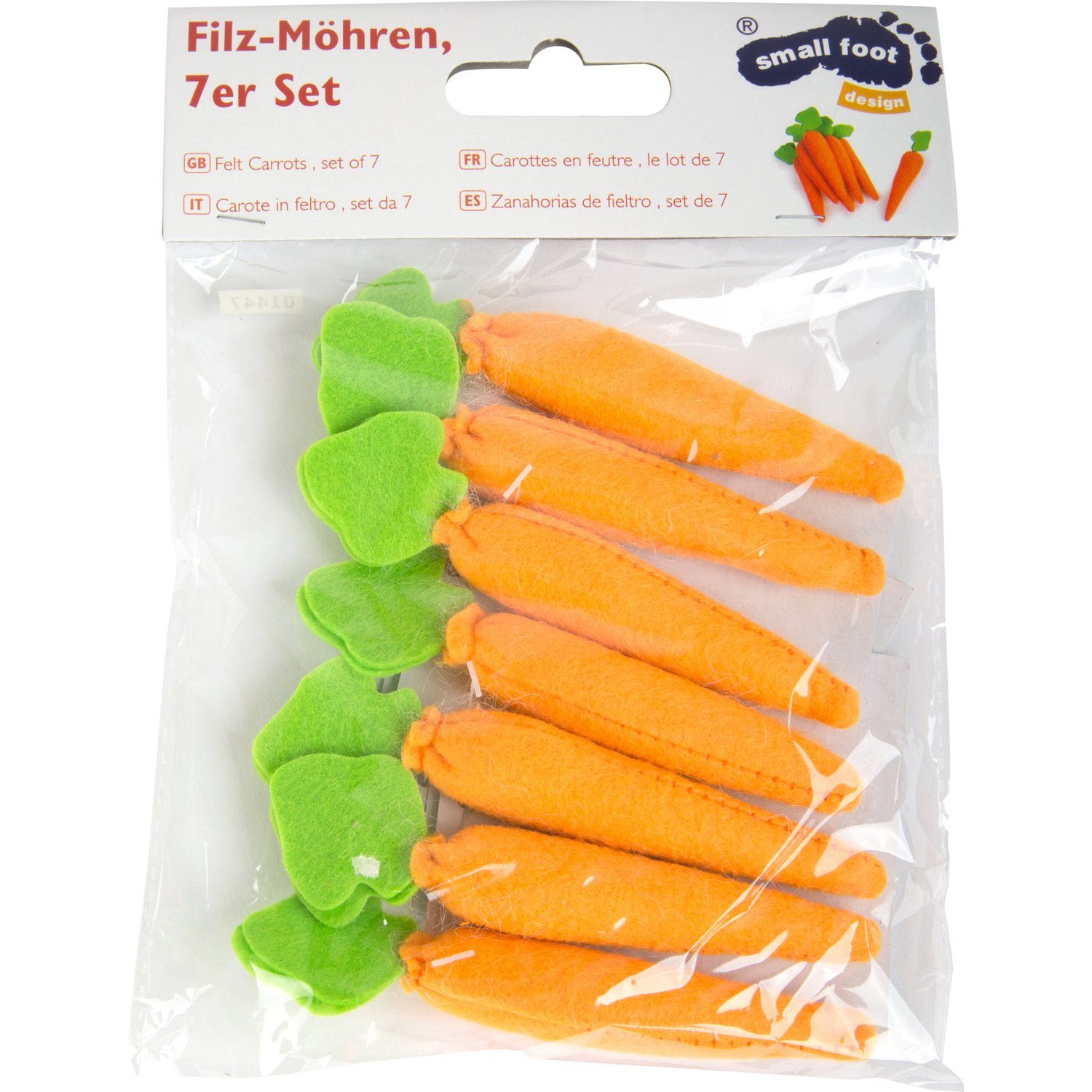 Small Foot Kaufladensortiment Filz-Möhren, Ø 2 cm x 11 cm, für Kaufläden, 7-teilig (1 Set)