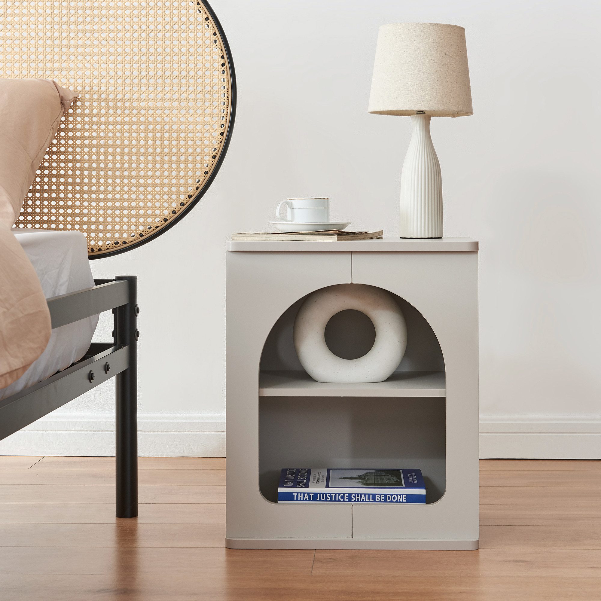 en.casa Nachttisch, »Trorhun« mit 2 offenen Fächern 48x40x30 cm Grau günstig online kaufen