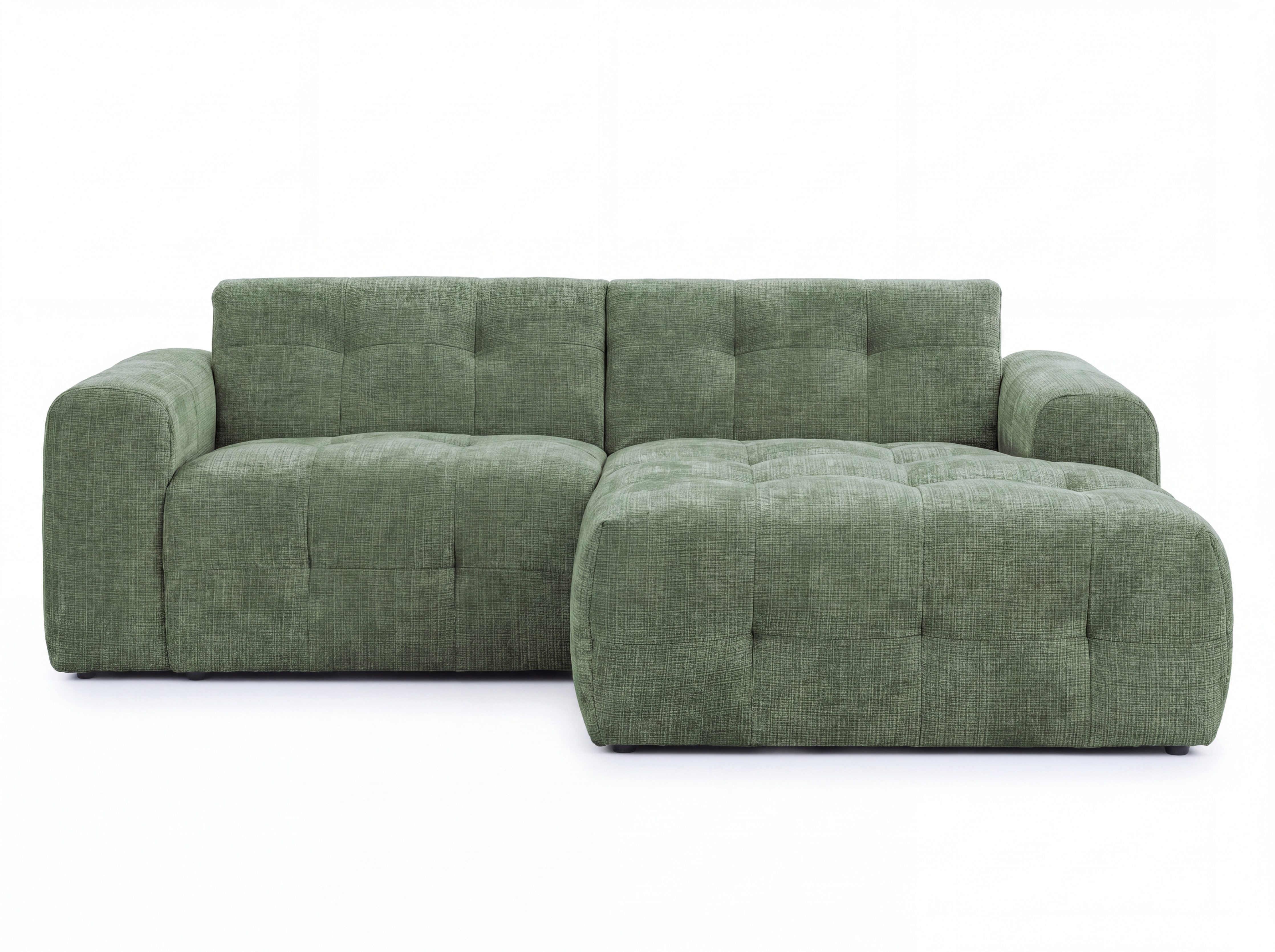 luma-home Ecksofa 21039, mit Ottomane rechts und raffinierten Steppungen, B234/T161/H79 cm, Wellenunterfederung, weicher, strapazierfähiger Chenille-Bezug in Grün
