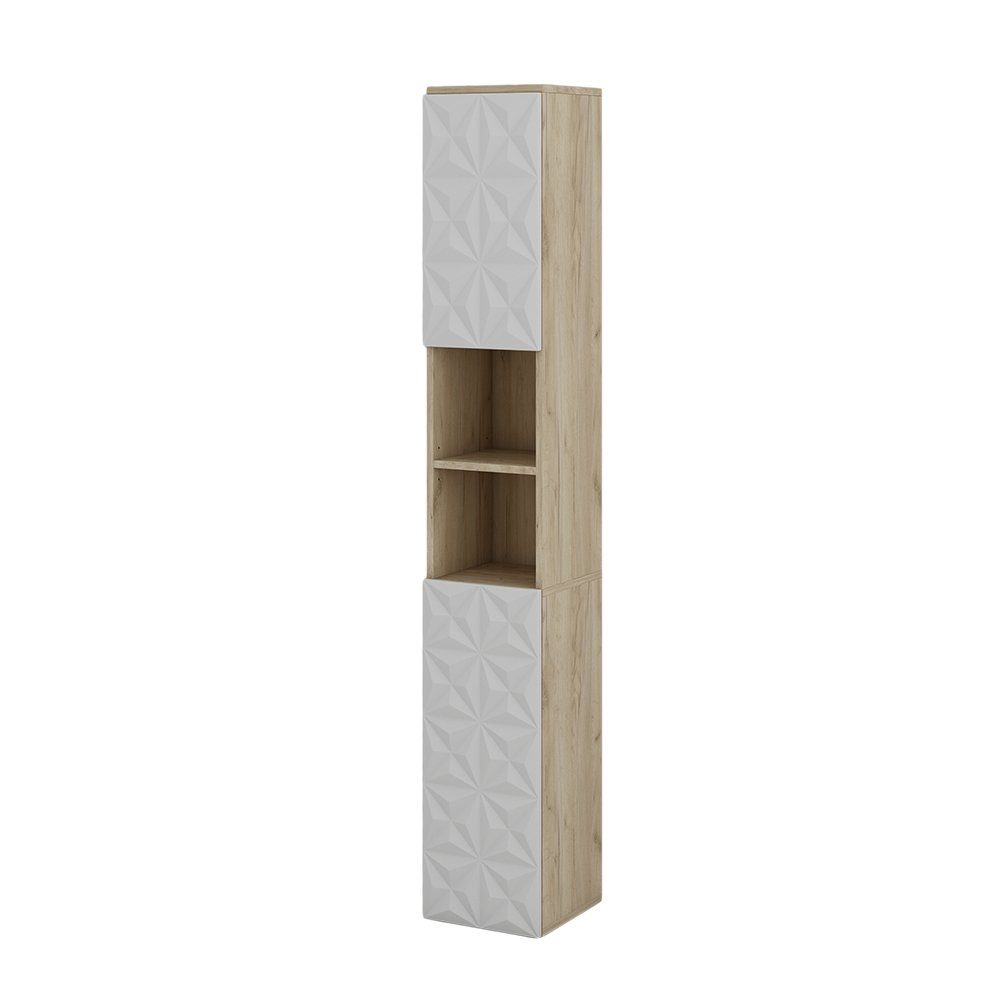 Vicco Badschrank Edge Weiß/Eiche 30 x 190 cm mit 2 Türen und 3 Fächer günstig online kaufen