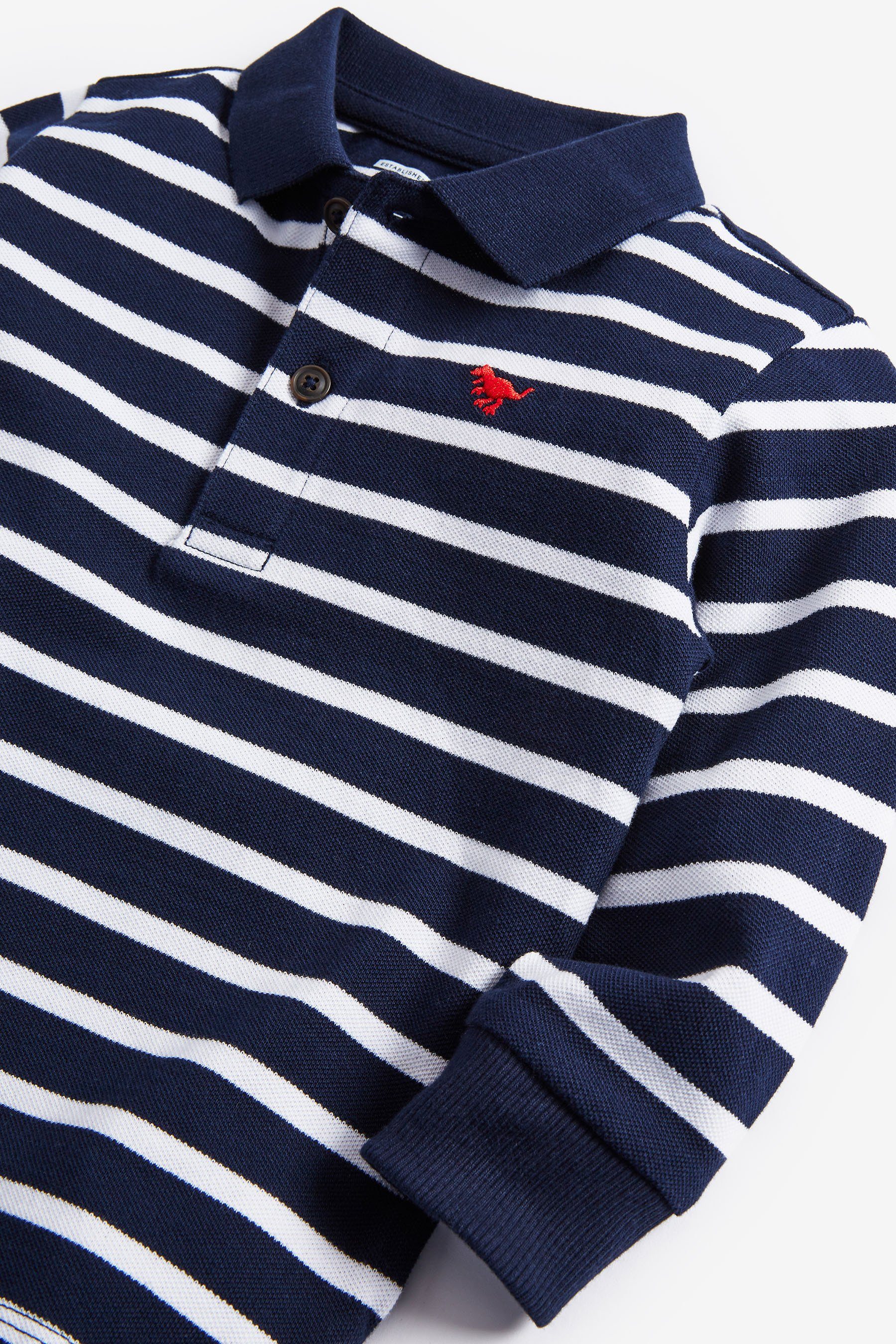 Next T-Shirt Langärmeliges Poloshirt mit (1-tlg) Navy/White Streifen Stripe