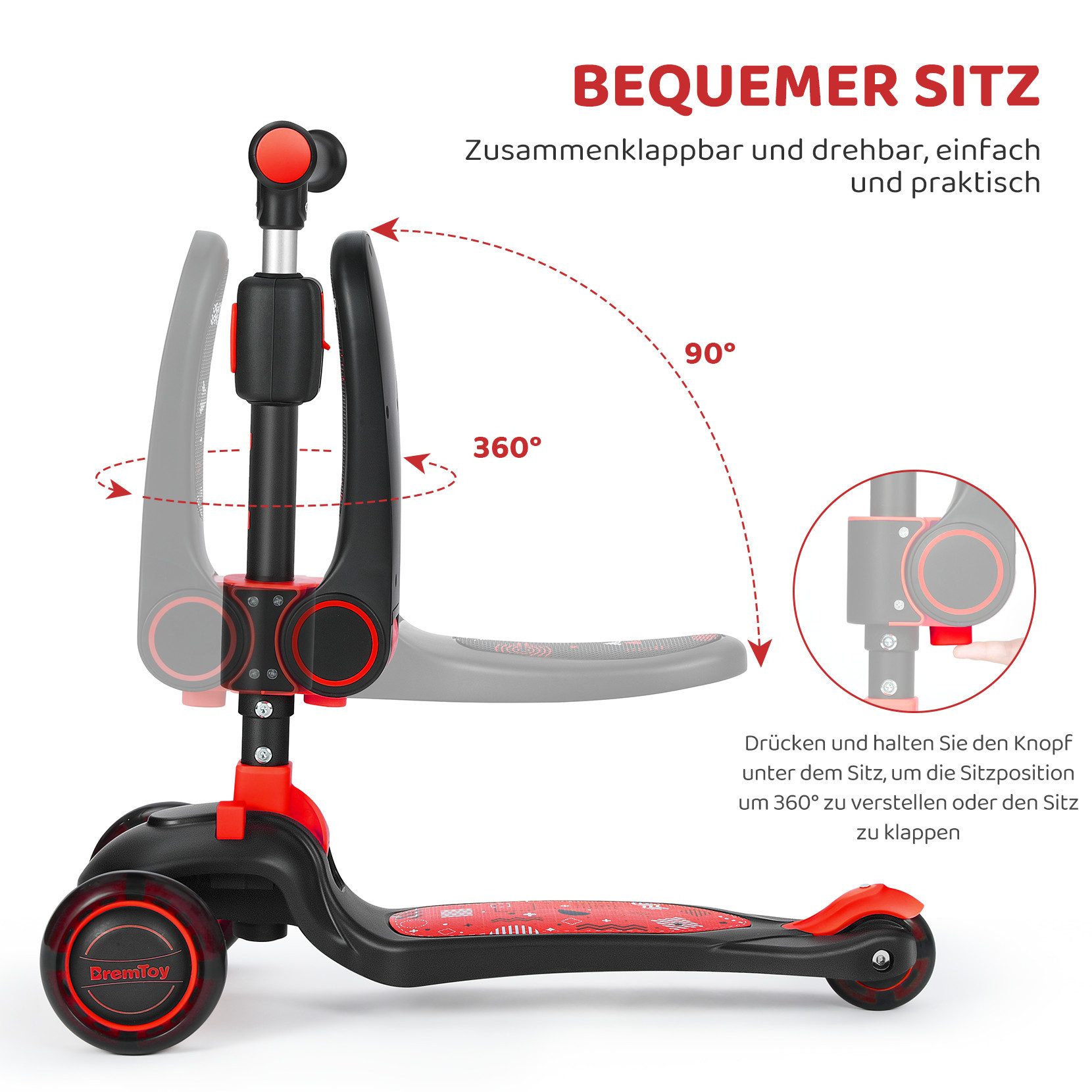 BremToy Dreiradscooter Kinderroller Tretroller Faltbar Scooter 1-8 Jahren