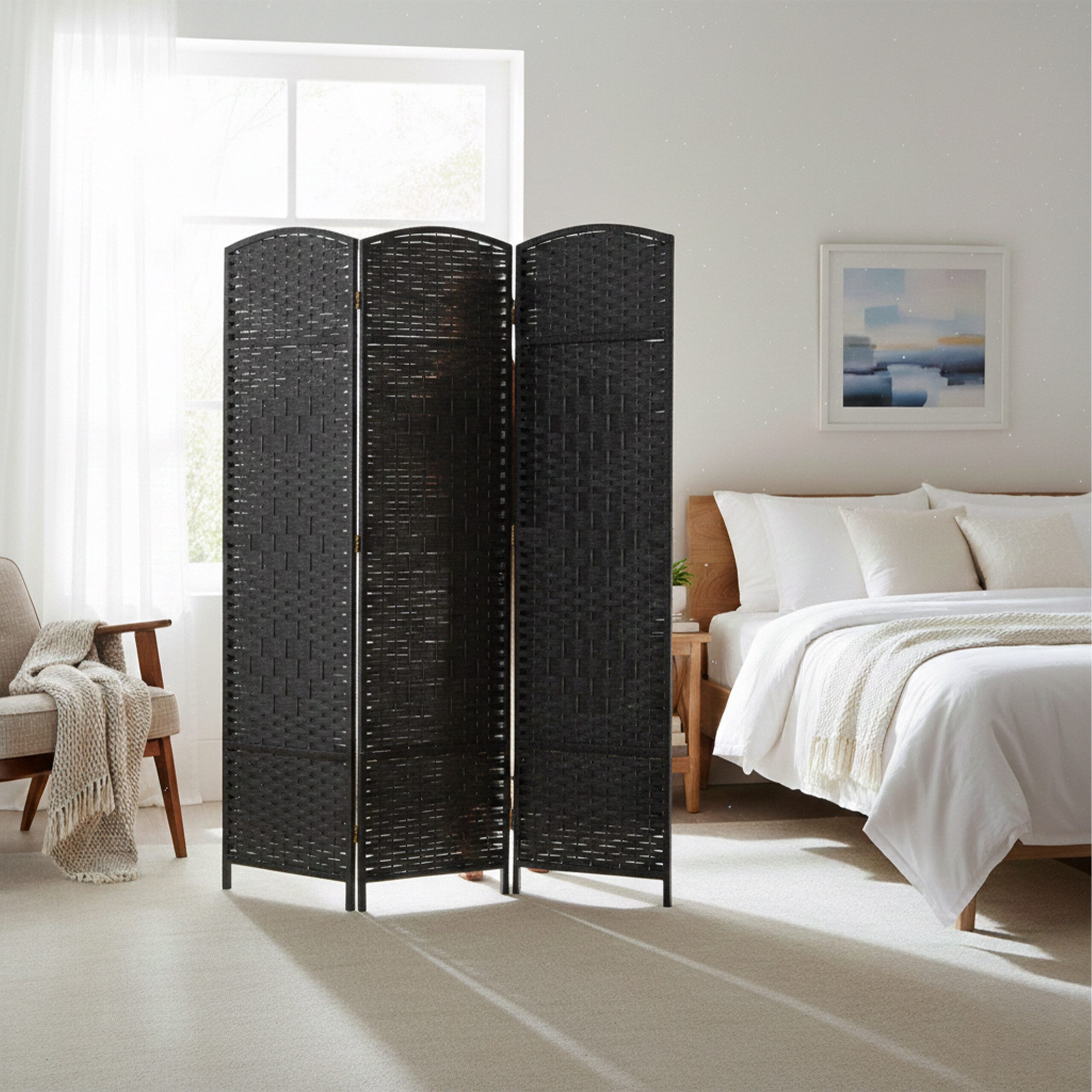 relaxdays Paravent Raumteiler 3 teilig, schwarz