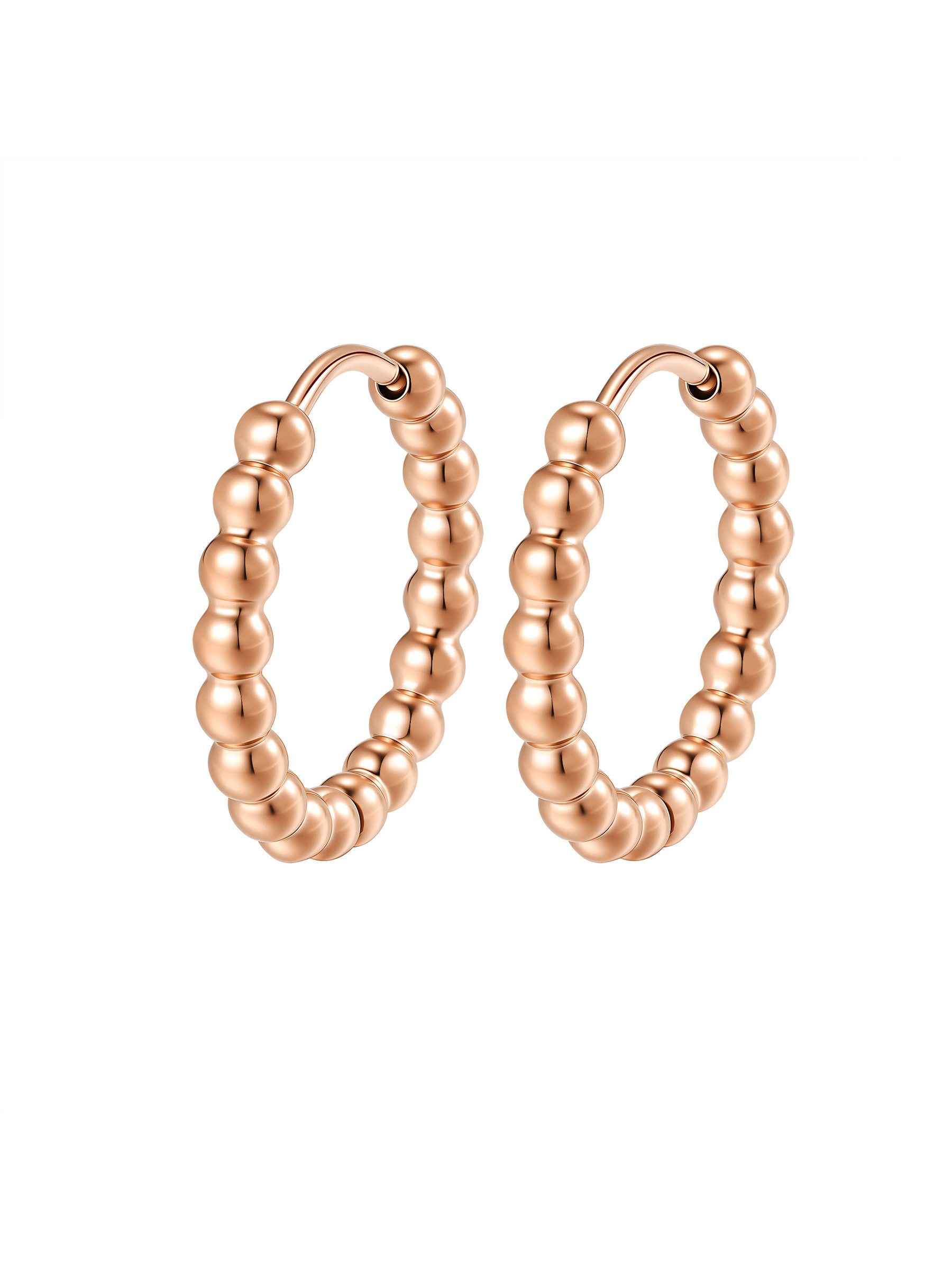 Hey Happiness Paar Creolen Kugel-Ohrringe im Beaded-Style aus Edelstahl, Ohrringe für Damen 18k vergoldet in 3 Größen