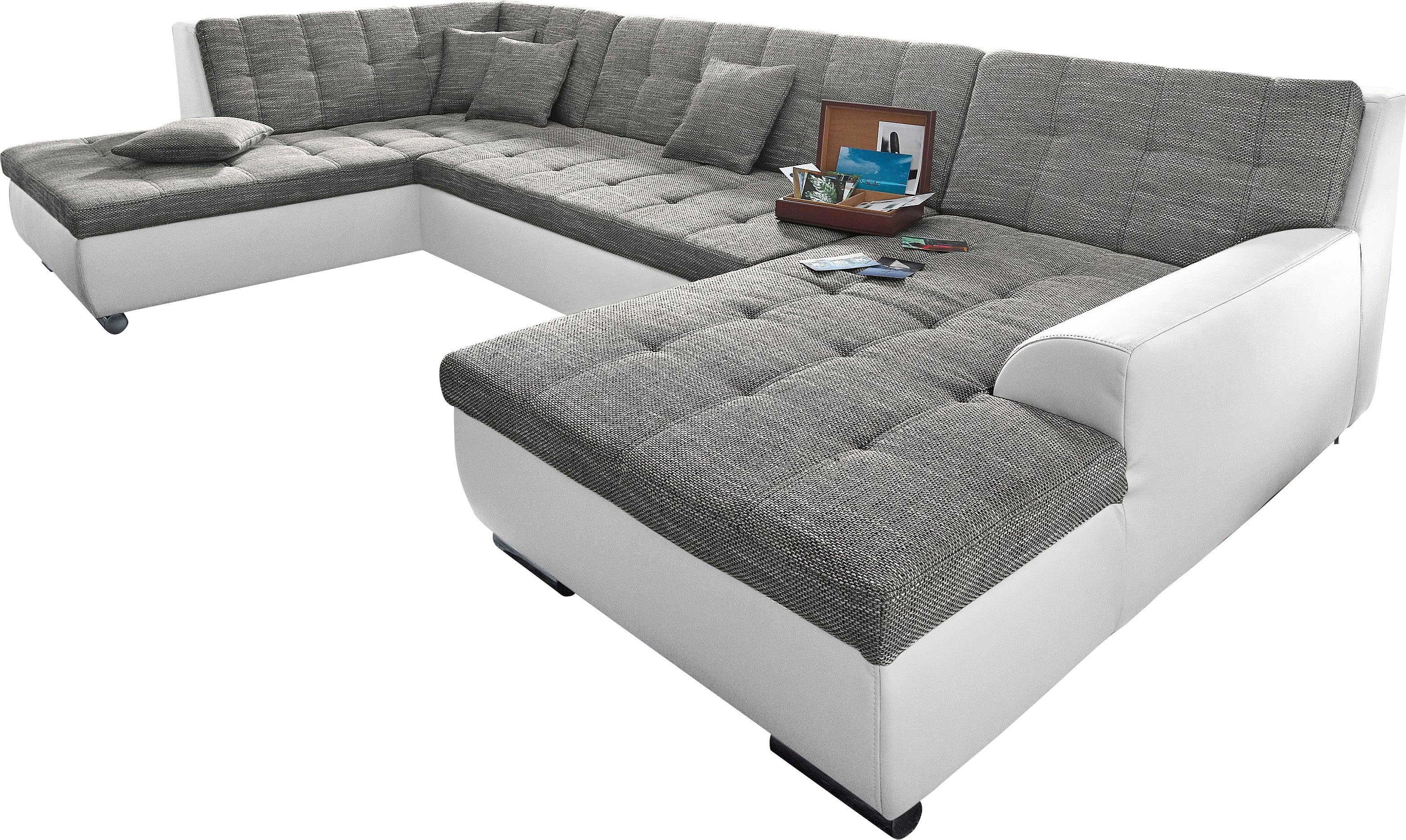 DOMO collection Wohnlandschaft TREVISO inkl. Zierkissen, moderne Steppung, XXL: 364x201x83 cm, wahlweise mit Bettfunktion, in vielen Bezugsarten auch in Cord U-Form