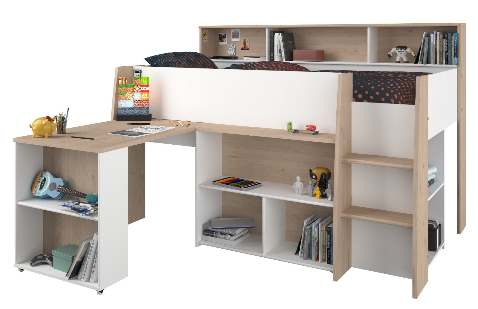 Parisot Hochbett Lukas (Stauraumbett in weiß günstig online kaufen