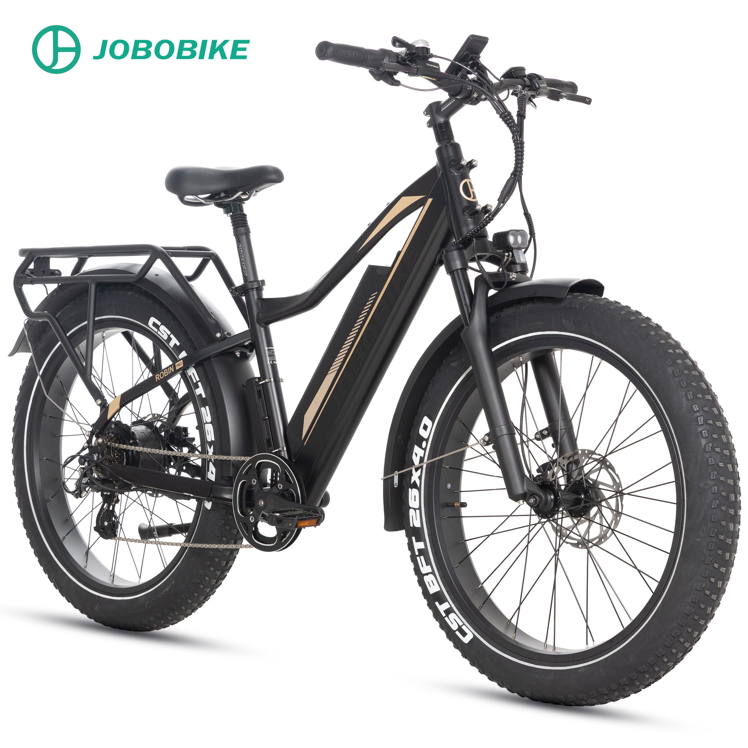 JOBOBIKE E-Bike Mountainbike 26 Zoll, 180km, 80 Nm, Gefederte Sattelstütze, Bremslicht & Blinker, 7 Gang Shimano, Kettenschaltung, Heckmotor, 960 Wh, 4,0 Zoll Fatbike, Robin Pro, Elektrofahrrad für Damen und Herren