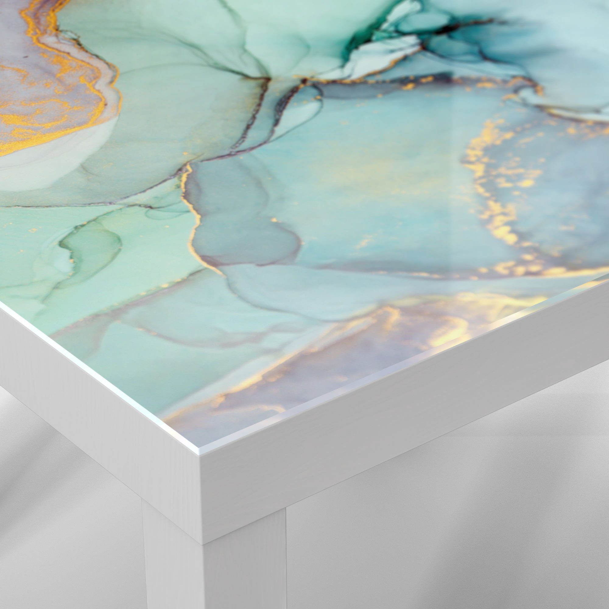 Weiß DEQORI modern Couchtisch Beistelltisch Wasserfarbe', Glas 'Zerlaufene Glastisch