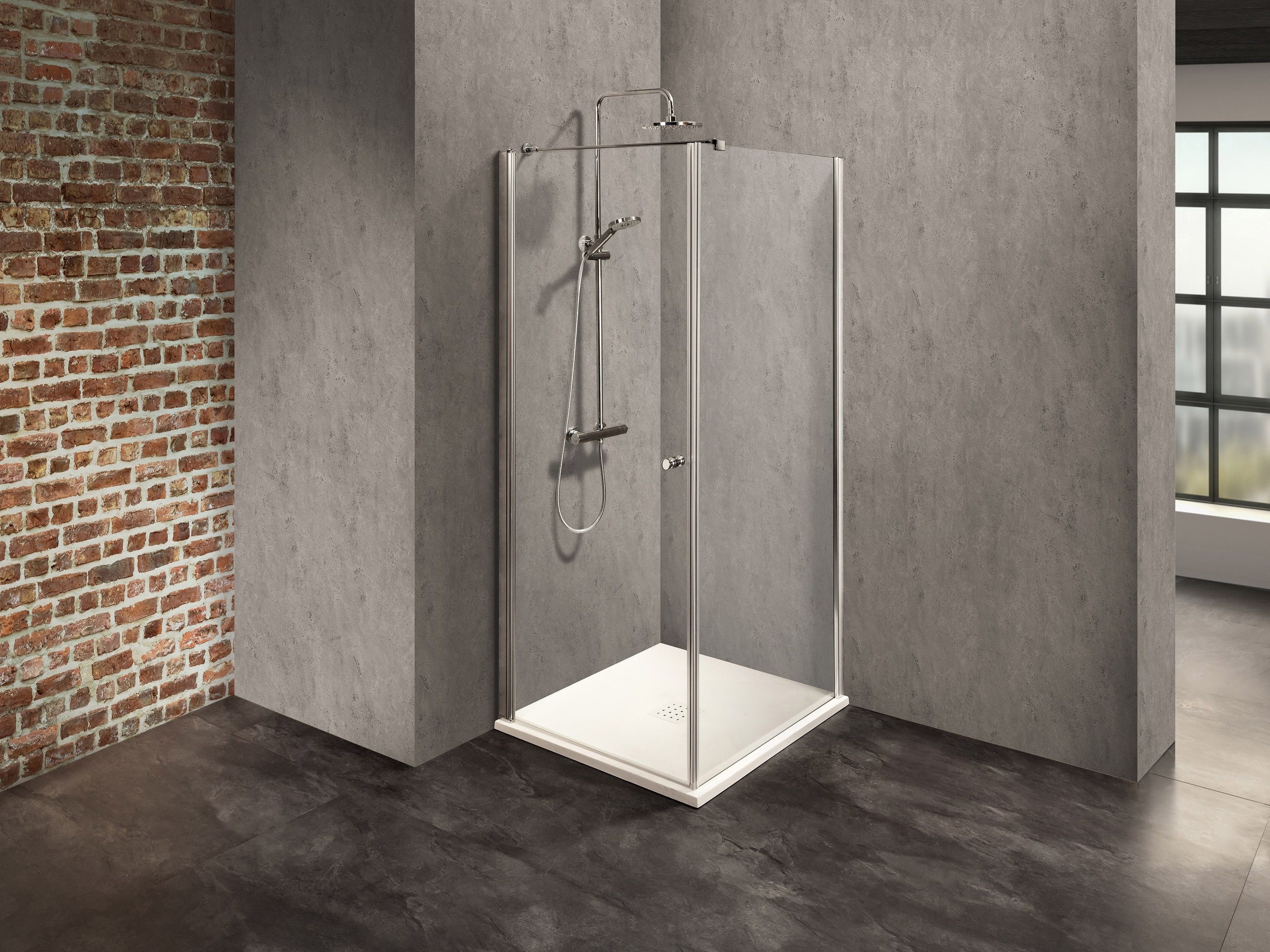 Dusbad Eckdusche Dusche Dusbad Vital 2 Drehtür links + Duschwand rechts, BxT: 90x80 cm, ESG-Glas