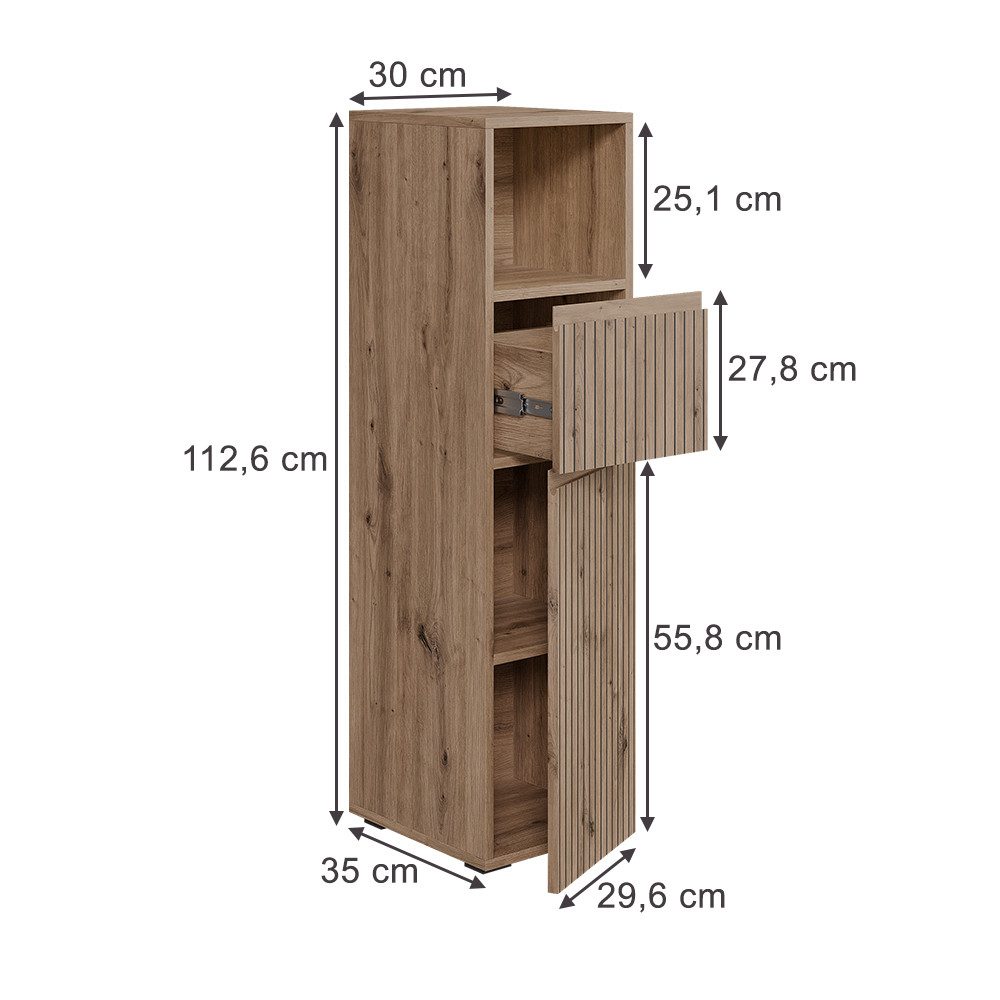 Vicco Midischrank Takumi, Artisan, 30 x 112.6 cm mit Schublade und Tür günstig online kaufen