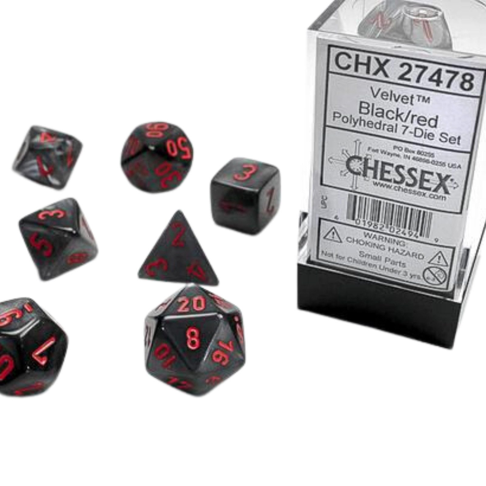 Spiel Chessex Velvet Black w/red Signature Polyhedral 7-Würfelset