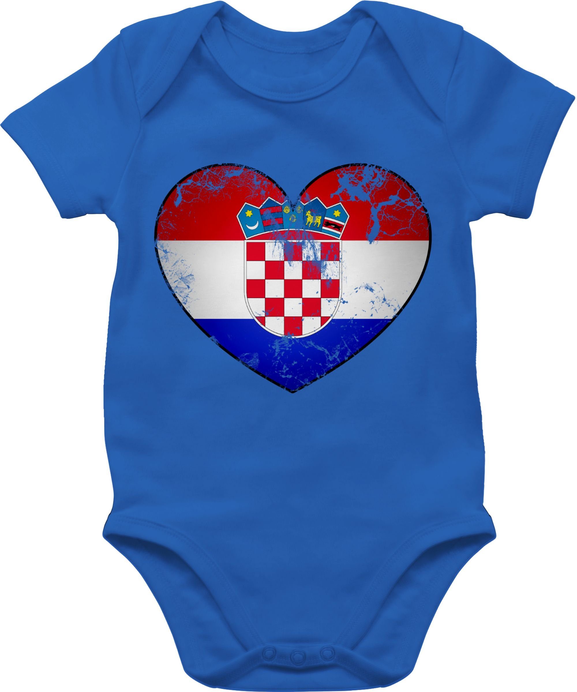 Shirtracer Shirtbody Herz EM 3 2024 Vintage Kroatien Baby Fussball Royalblau