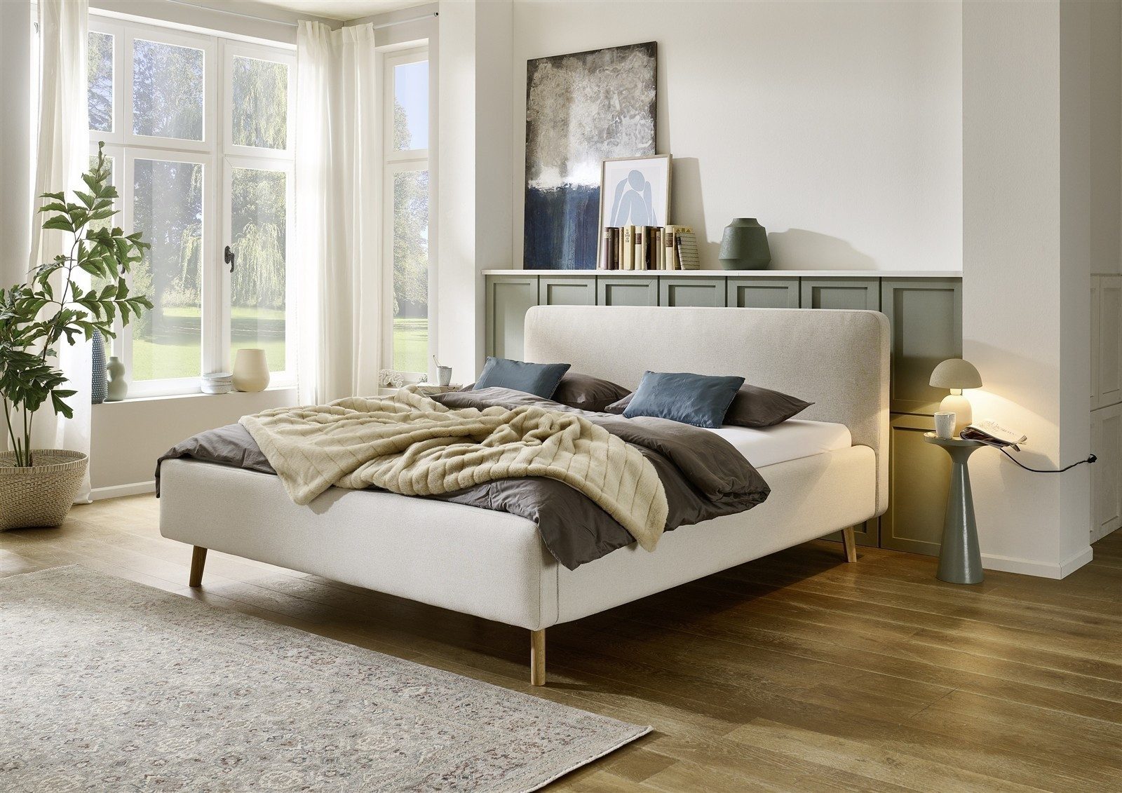 freiraum Polsterbett Mattis, Liegefläche 160x200 cm, Nordic Ivory, Stellmaß: 181x105x218cm (BxHxT)