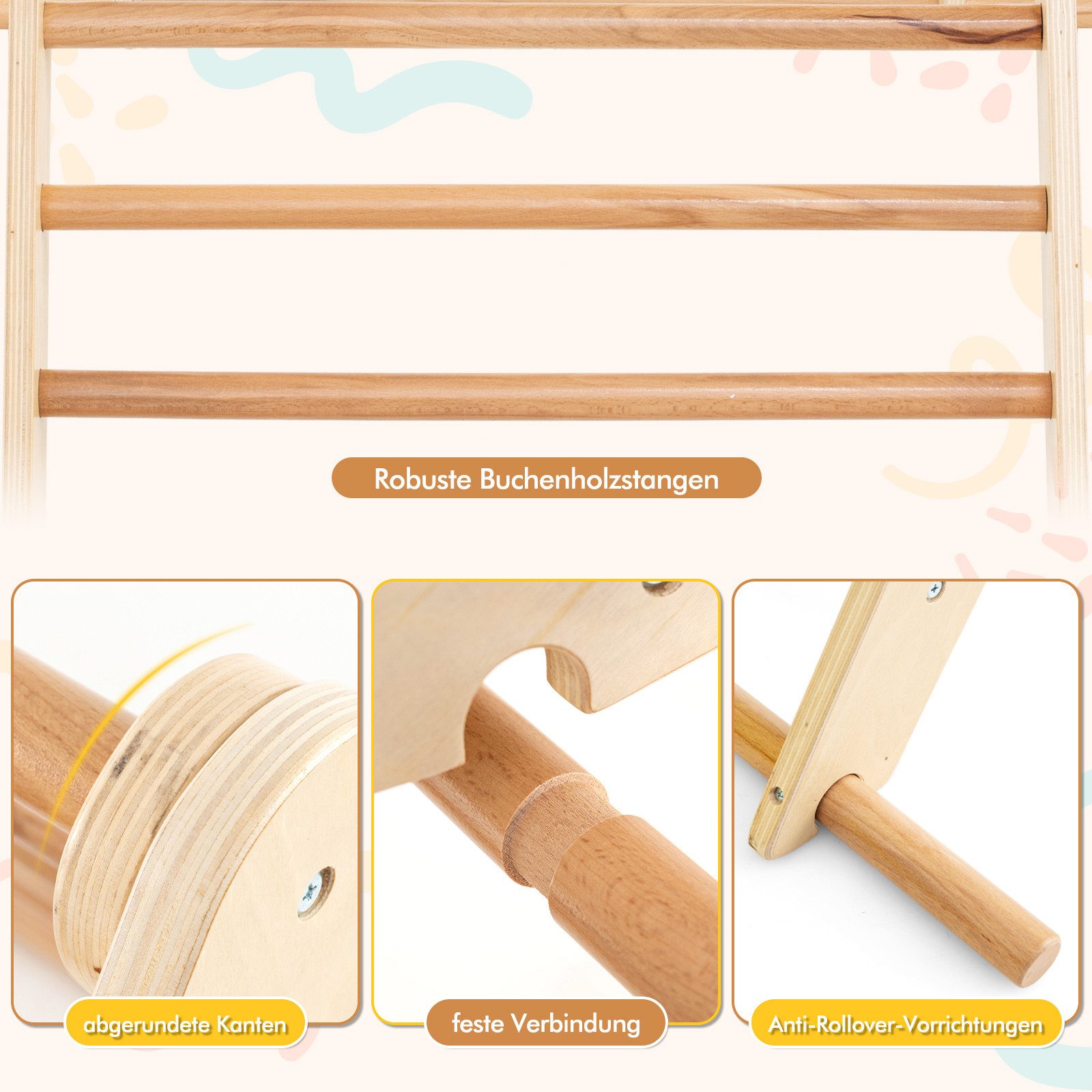 COSTWAY Klettergerüst, Kletterdreieck mit Rutsche, Holz, klappbar