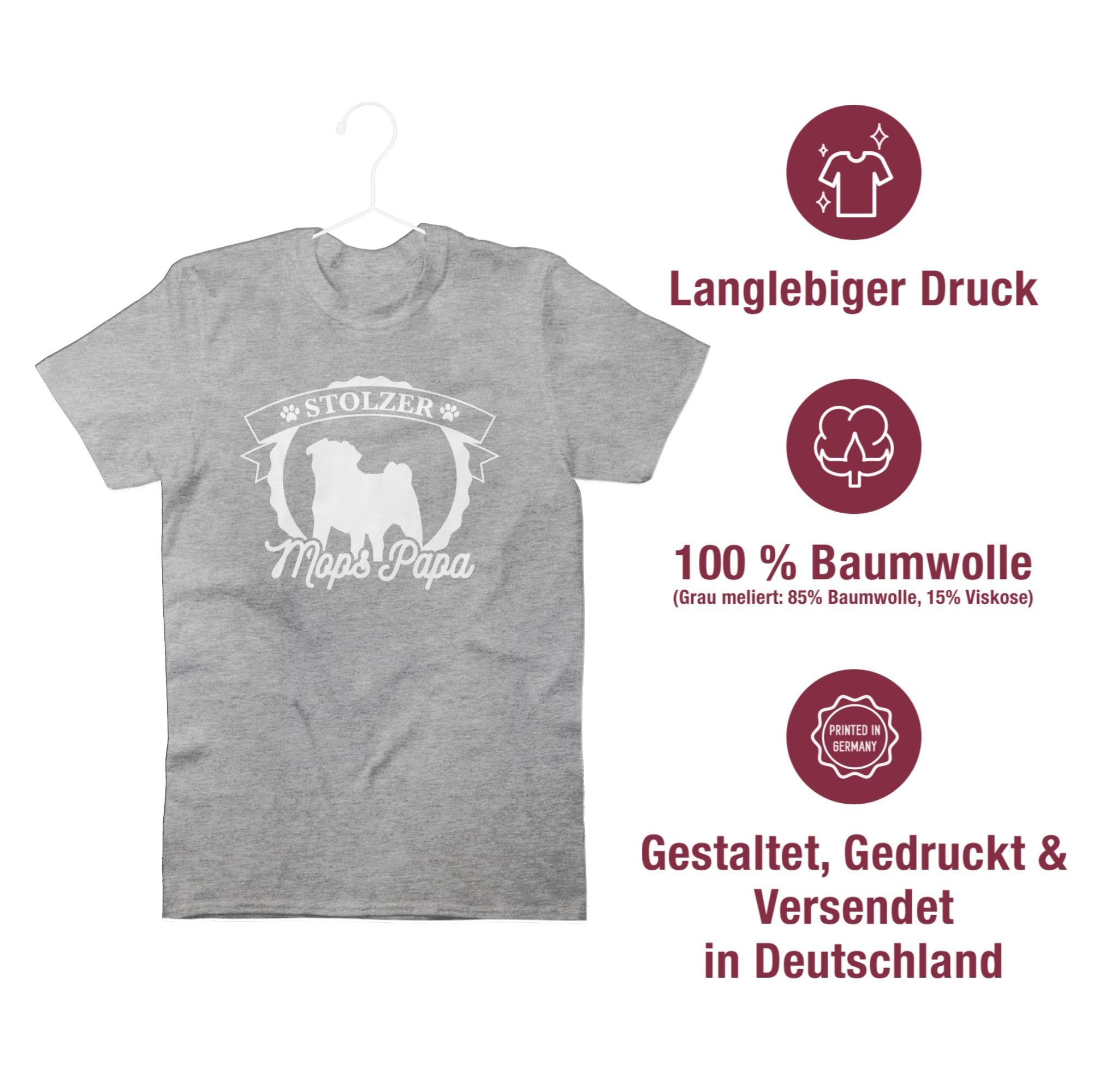 Geschenk Hundebesitzer Mops Stolzer T-Shirt Grau Shirtracer Papa meliert 2 für