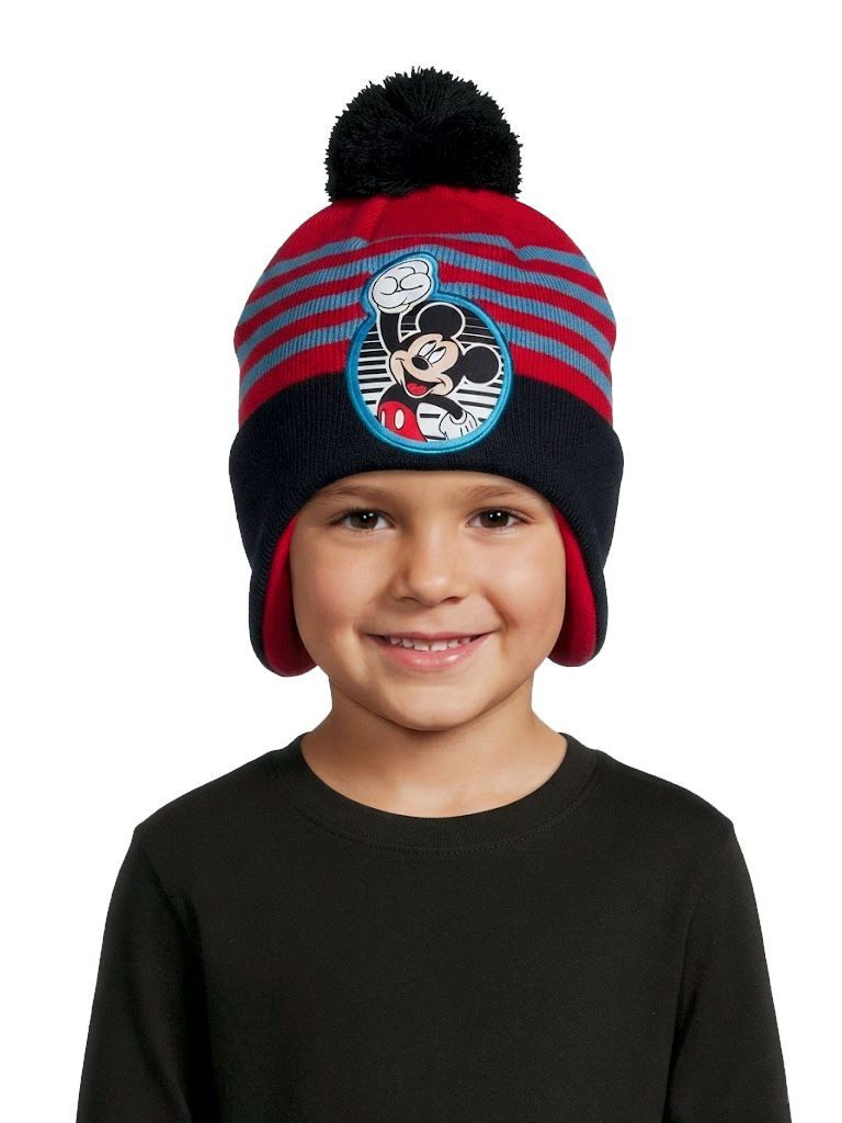 Disney Mickey Mouse Strickmütze Mickey Mouse Kinder Mütze warme Ohren Wintermütze