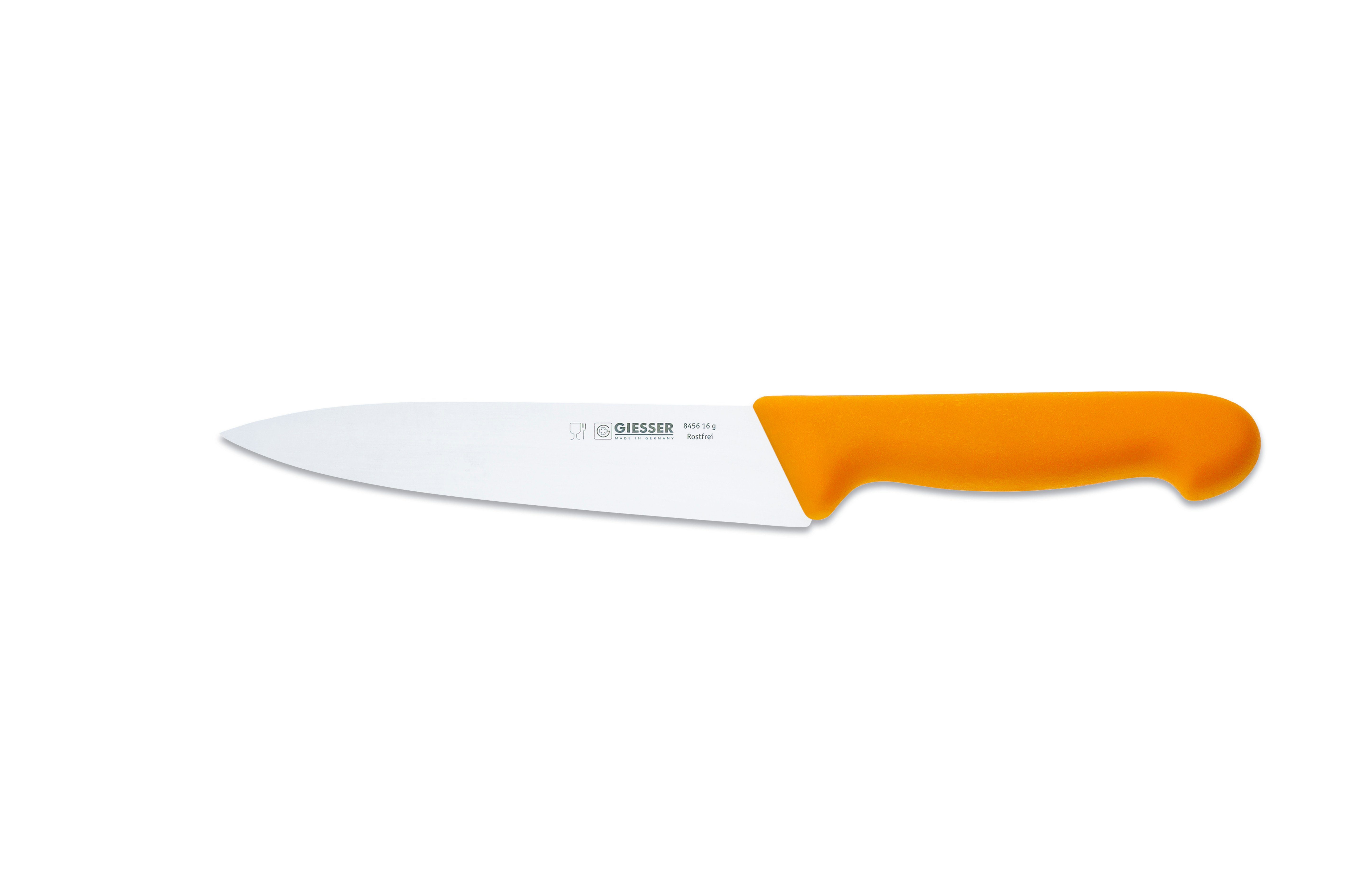 Giesser Messer Kochmesser Küchenmesser 8456, schmale, mittelspitze Klinge, scharf Handabzug, Ideal für jede Küche gelb
