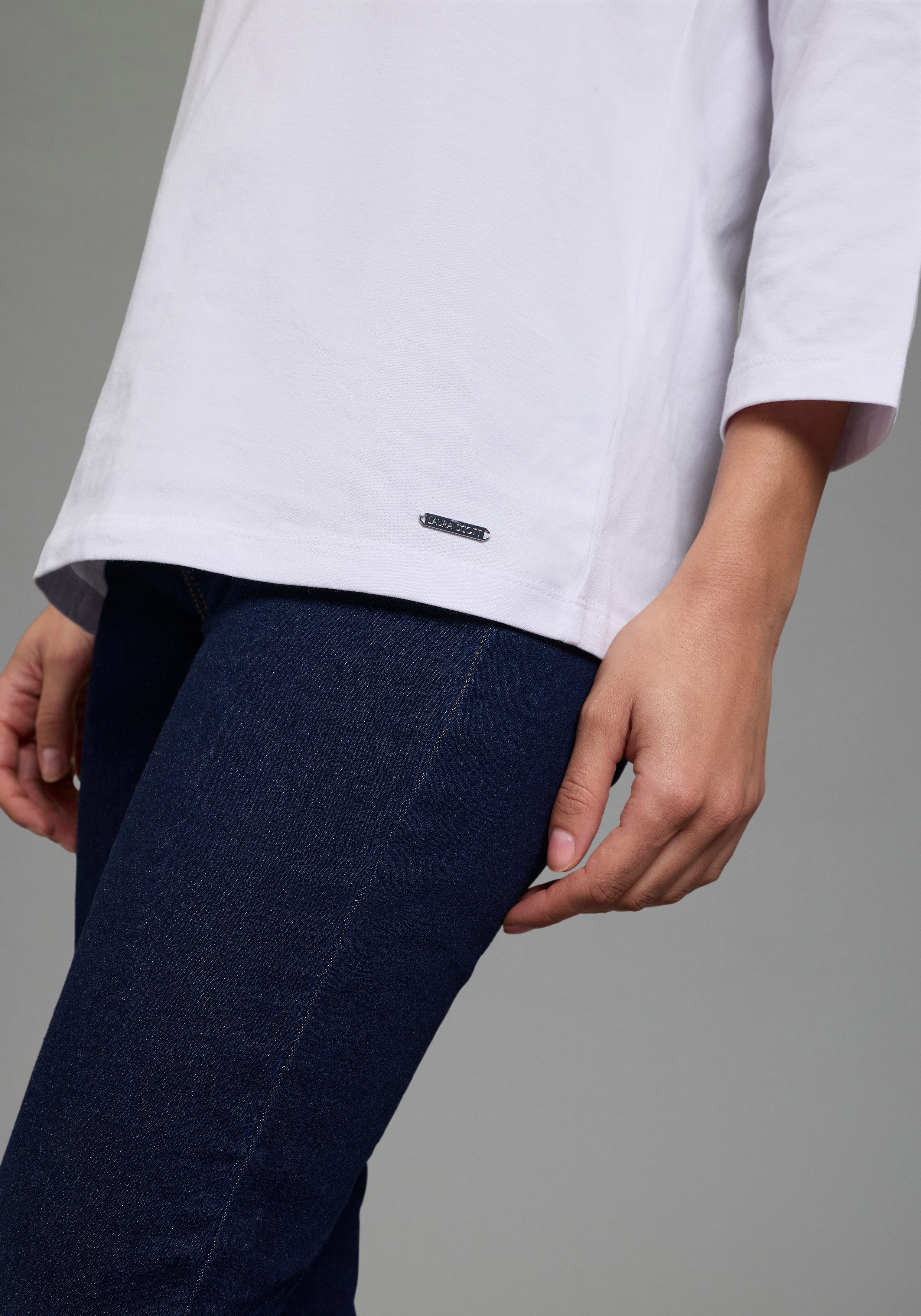 Laura Scott 3/4-Arm-Shirt Basic-Stil, 3/4-Ärmellänge, U-Boot-Ausschnitt, ohne Tasche