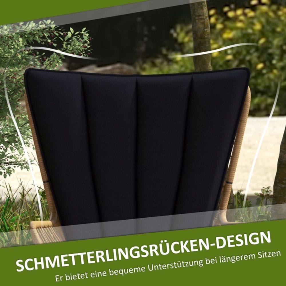 REDOM Sitzgruppe 3-teilige Rattan-Sitzgruppe mit 2 Stühlen und Beistelltisch, (Set, 3-tlg., Gartengarnitur mit Kissen, geeignet für Balkon oder Terrasse), 78x68x95 cm Beistelltisch mit Hartglasplatte, wetterbeständig